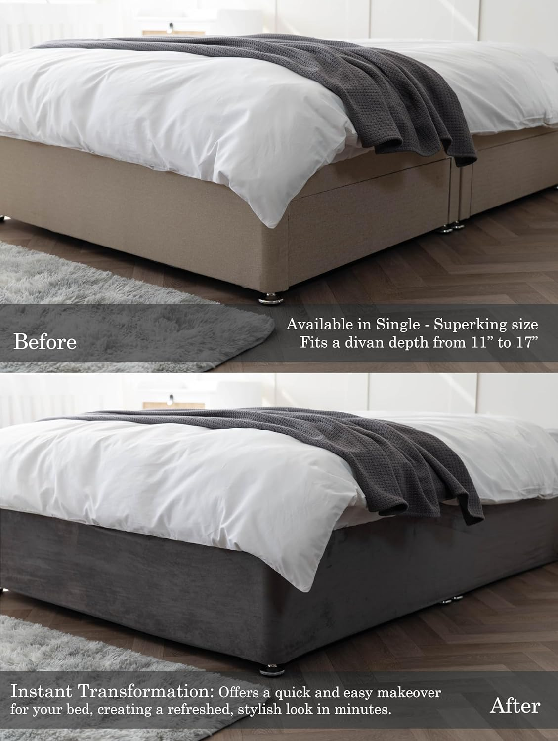 Belledorm Box Spring Cover - Transform Your Bed with This Fully Elasticated Faux Suede & Stretch Wrap-Around 4 Sides Bed Skirt (Linen, King/Cal King/Olympic Queen) image number 3