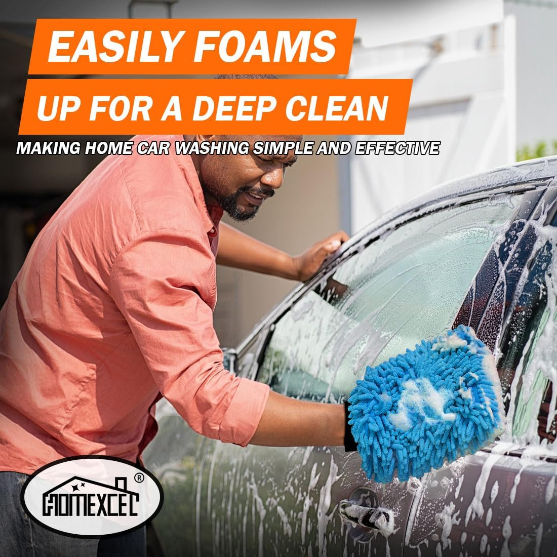 HOMEXCEL Car Wash Mitt, 2PK Chenille Microfiber Wash Mitt, Scratch-Free & Lint-Free, Rich Foam, Highly Absorbent, Double Sided, Perfect for Car Washing and Detailing, 10.2" X 6.7 ", Blue image number 2