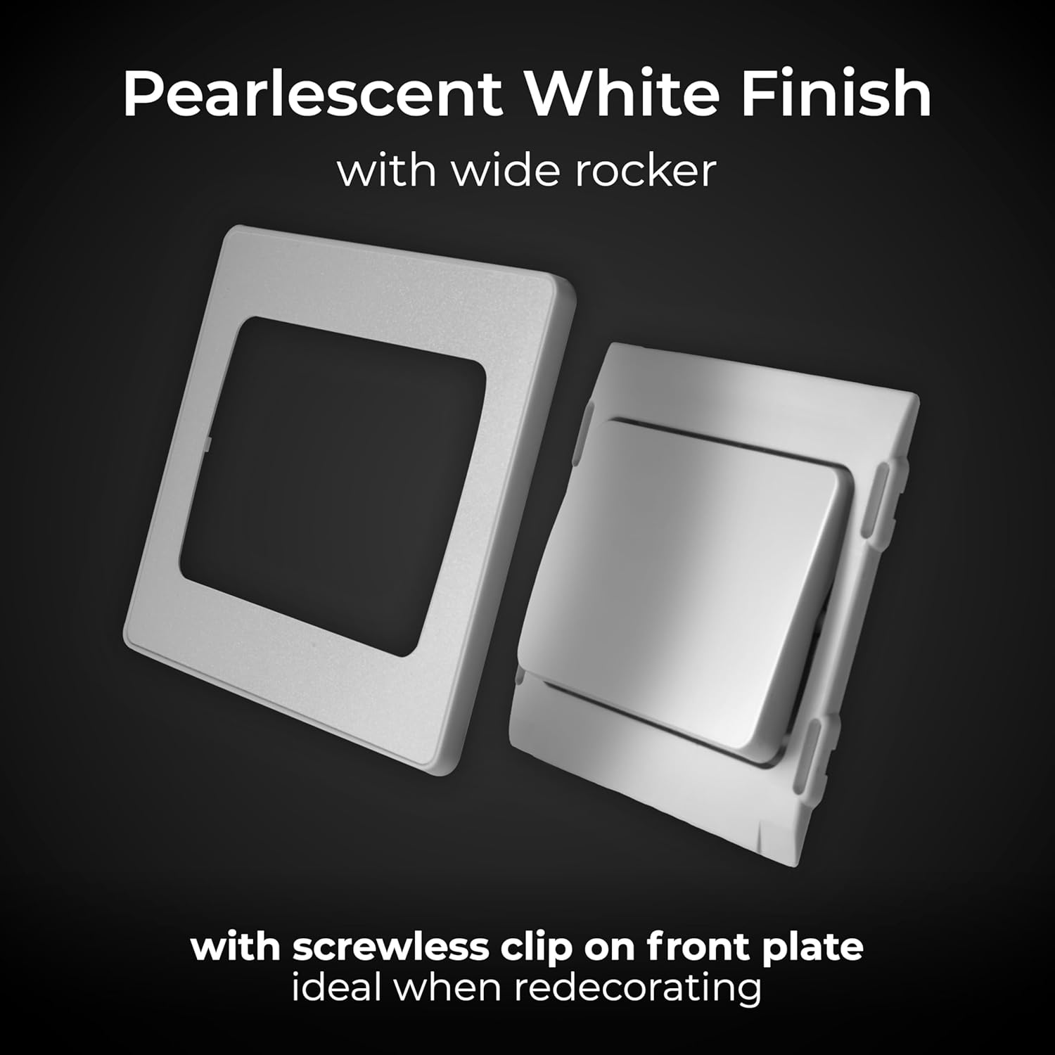 BG Electrical Single Wall Light Switch, Wide Rocker, 2 Way, Screwless Front Plate, round Edges, Evolve, Pearlescent White, 20A, 16AX, PCDCL12WW