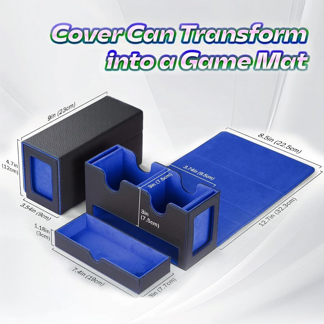 PU Leather Card Deck Case with Display Windows & Dice Tray,Card Storage Box for Trading Cards,Magnetic Closure 400+MTG Deck Box,Suitable for Magic Game Cards. image number 4