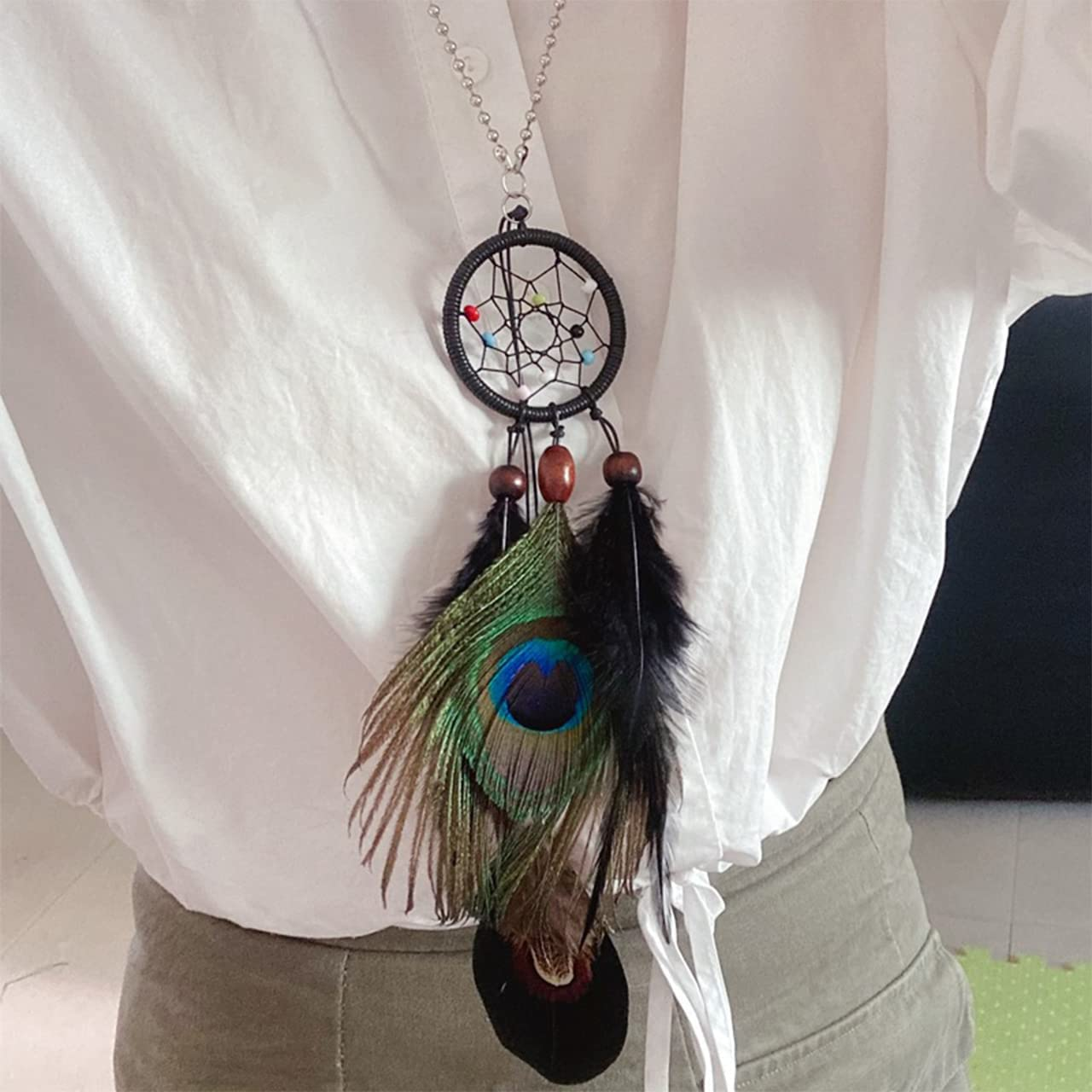 Dream Catcher Car Rear View Mirror Pendant Car Charm with Crystal Beads Small Dream Catchers for Rearview Mirror Hanging Kids Bedroom Decor (Black) image number 2