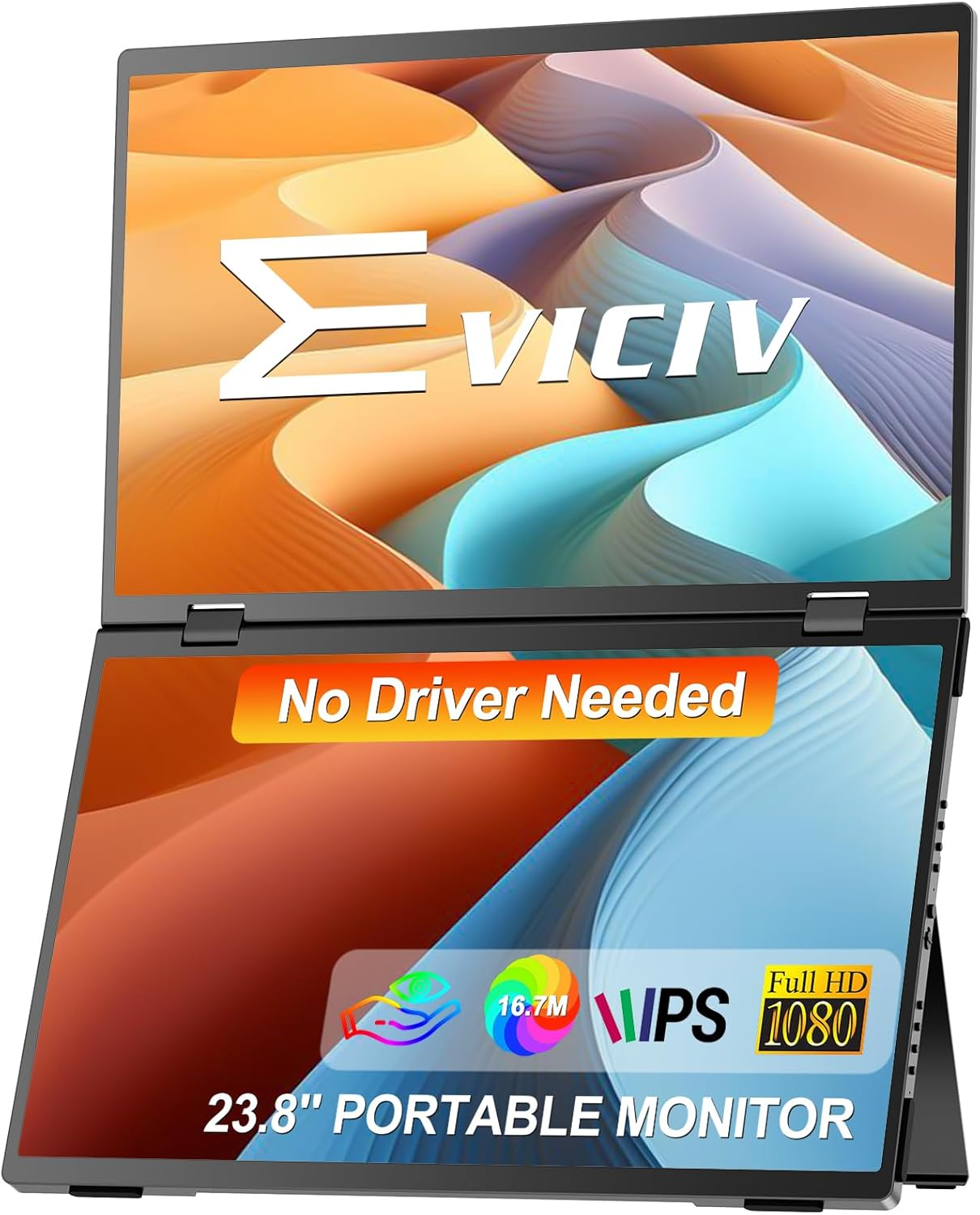 EVICIV 15.6" Dual Portable Monitor for Laptop, 1080P HDR Stacked Display, 360&deg; Folding, Plug & Play, Vertical Screen Extender with Adjustable Stand for Pc/Phone/Game Console (No Driver Needed) image number 1