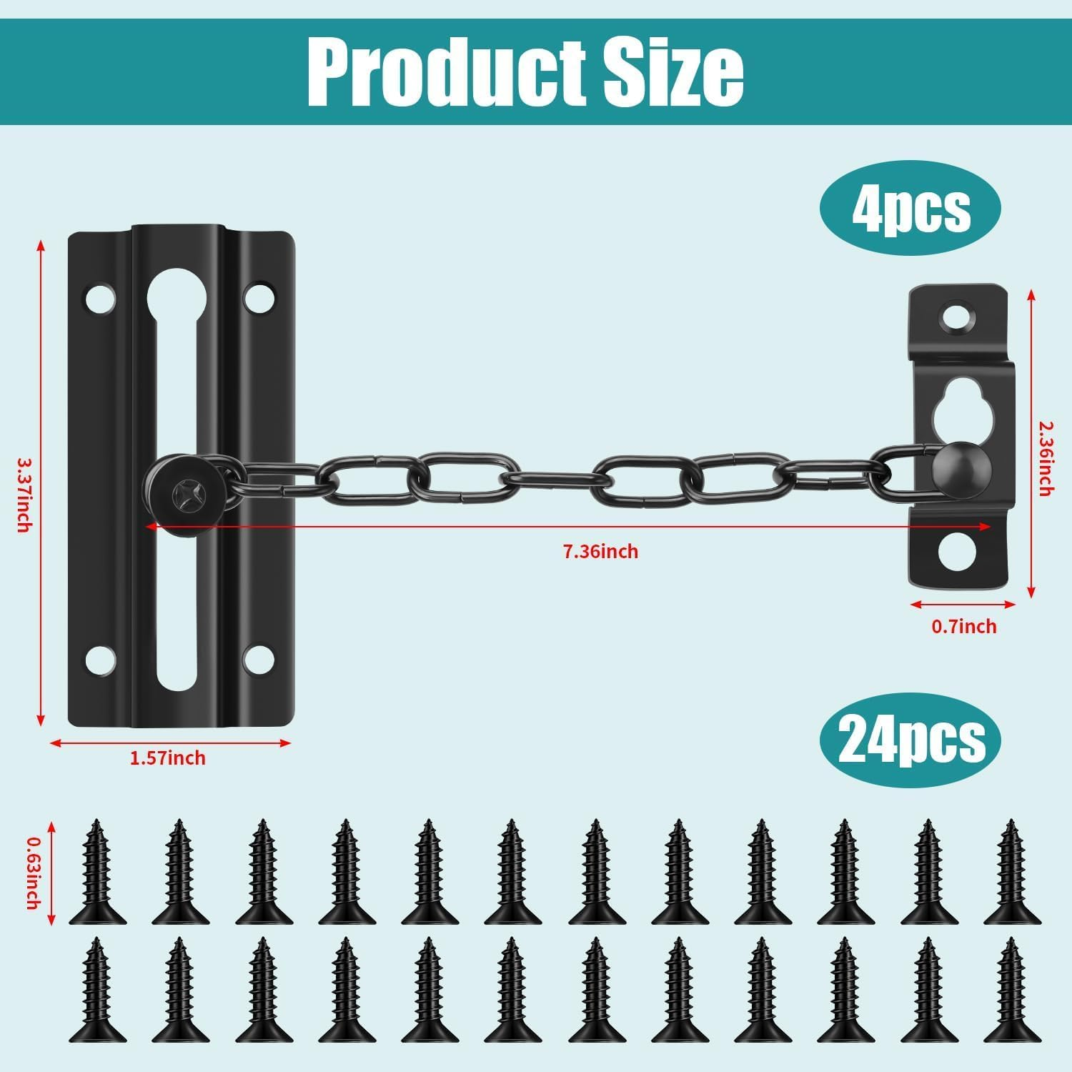 4 Pack Door Chain Lock, Security Safety Door Latch Locks with 24 Screws, Sturdy Stainless Steel Chain Lock Door Guard for inside Door Front Door Hotel Apartment Home image number 6