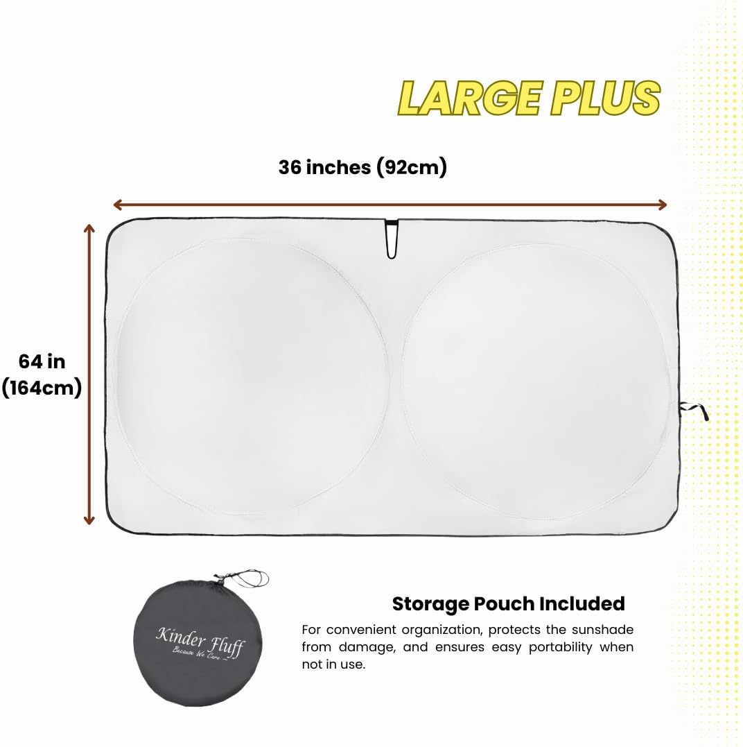 Kinder Fluff Windshield Sun Shade | Oxford Cloth Car Foldable Windshield Sun Cover & 99% UV Rays Block | Car Window Interior Accessories Thicker Sunshades for Windscreen Sun Heat - L+ (164X92Cm) image number 1