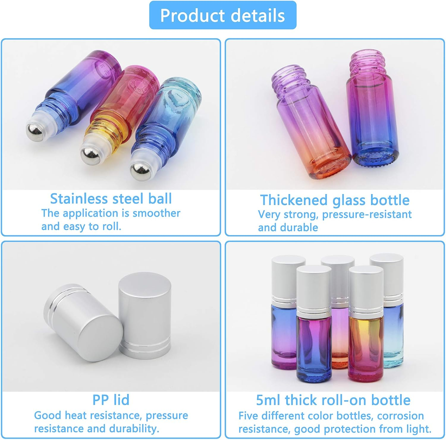 Newzoll 26Pcs Essential Oil Roller Bottles Set, 5Ml Roller Bottles with 5Ml Droppers, Funnels & Opener, Glass Roll-On Bottles for Perfumes Aromatherapy Oils Liquid image number 1