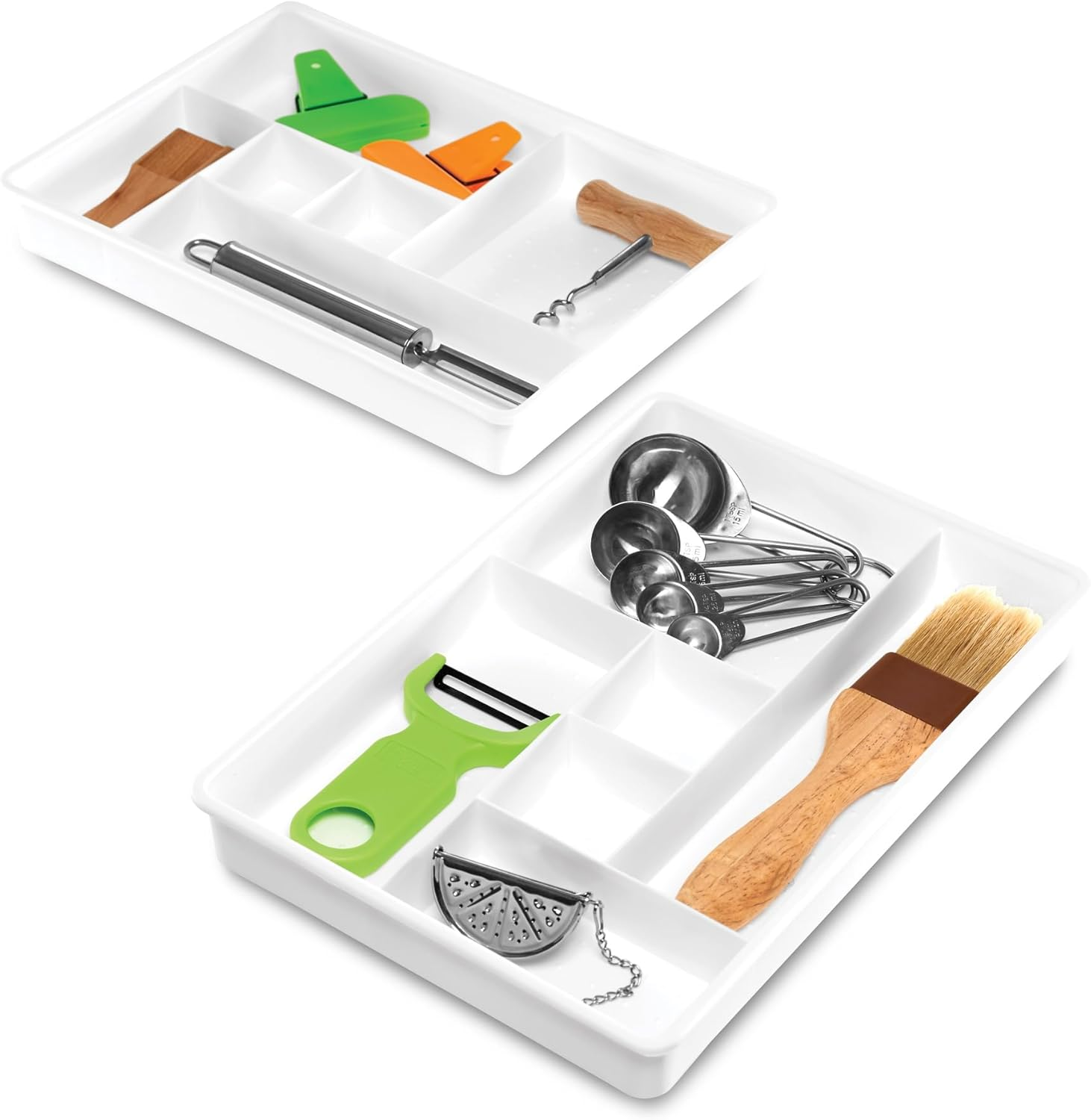 Madesmart Set of 2 Plastic 6-Compartment Drawer Organizer Gadget Trays, Multipurpose Storage Bins for Drawers, White image number 4