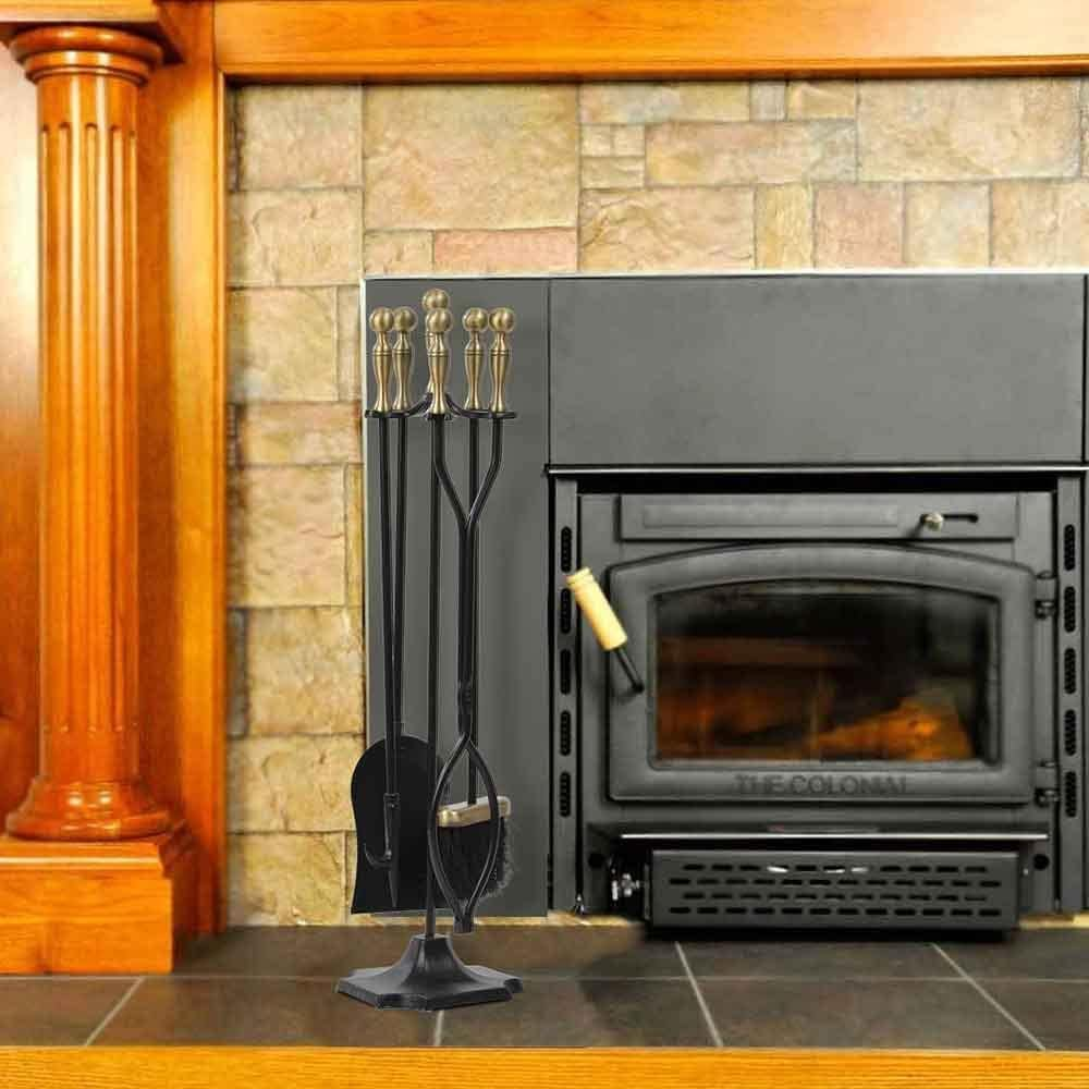 AMAGABELI 26.5 Inches (67.3 Cm) 5-Piece Fireplace Tool Set Fireplace Set with Wrought Iron and Interior Fittings Fireplace Accessories Fireplace Stand Fire Tongs Shovel Antique Brush Chimney Poker image number 4