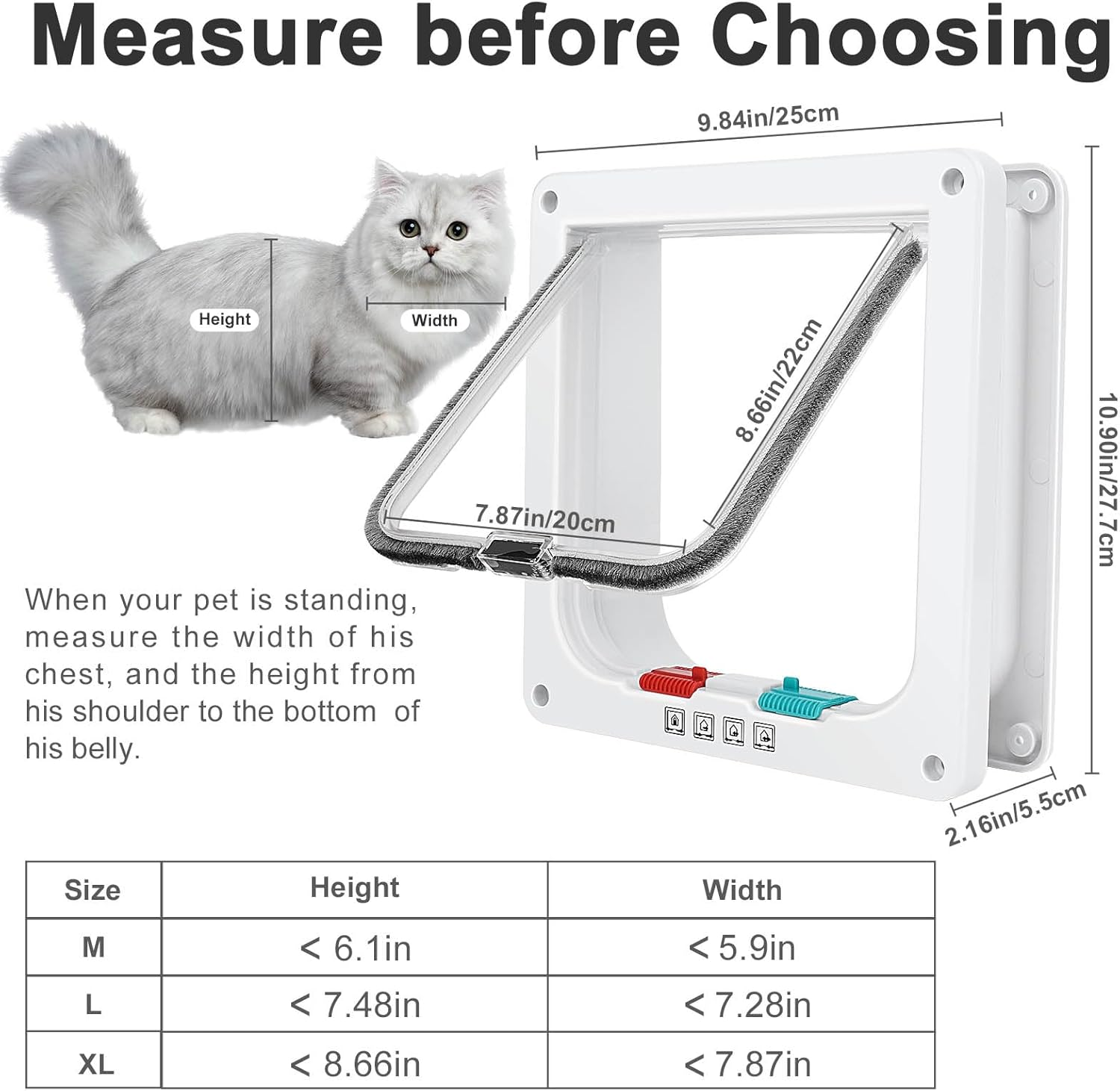 Cat Door, Safety Pet Door with 4 Way Lock, Weatherproof & Easy Installation Cat Flap Door for Interior Exterior Door, Window, Wall(X-Large, 20Cm X 22Cm Flap) image number 6