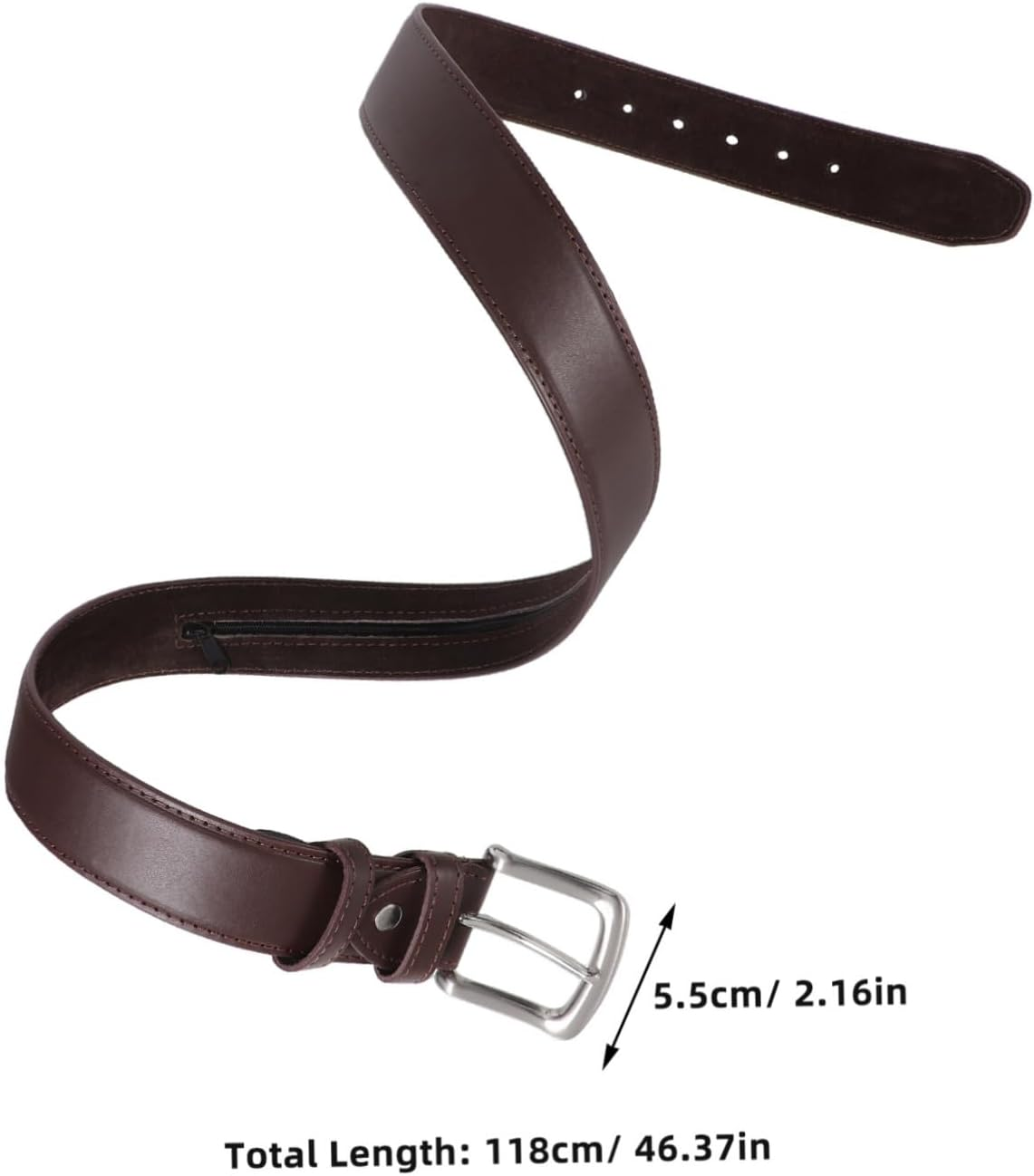 Alasum Hidden Money Pocket Travel Belt for Men Brown Waistband with Unique Zipper Design Discreet Storage for Valuables Cashsafe Theft Wallet for Travel image number 2