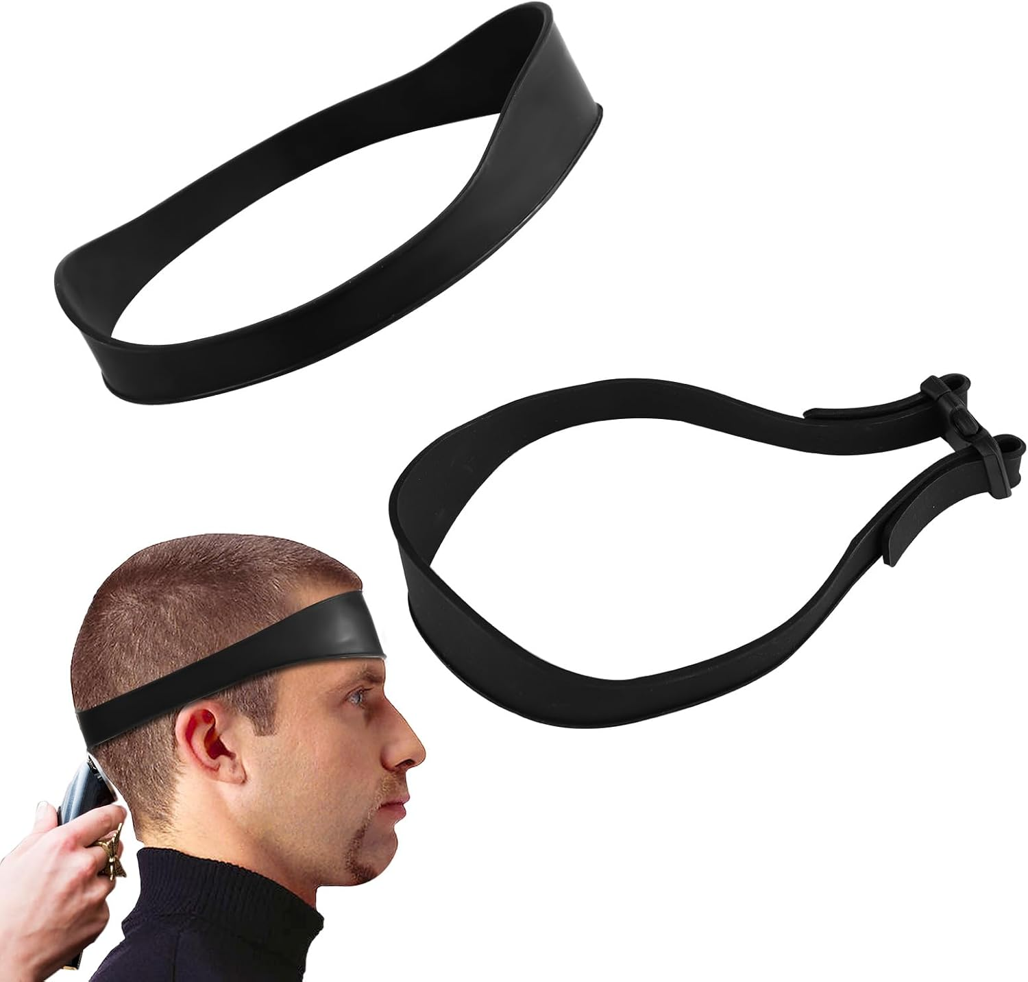 PEUTIER Hair Trimming Guide Men, Black Hair Cut Guides Fade Cutting Tool with 2 Hair Bands Adjustable Neckline Shaving Template for Home Use Barber Shops Hair Salons Makeup Rooms image number 4