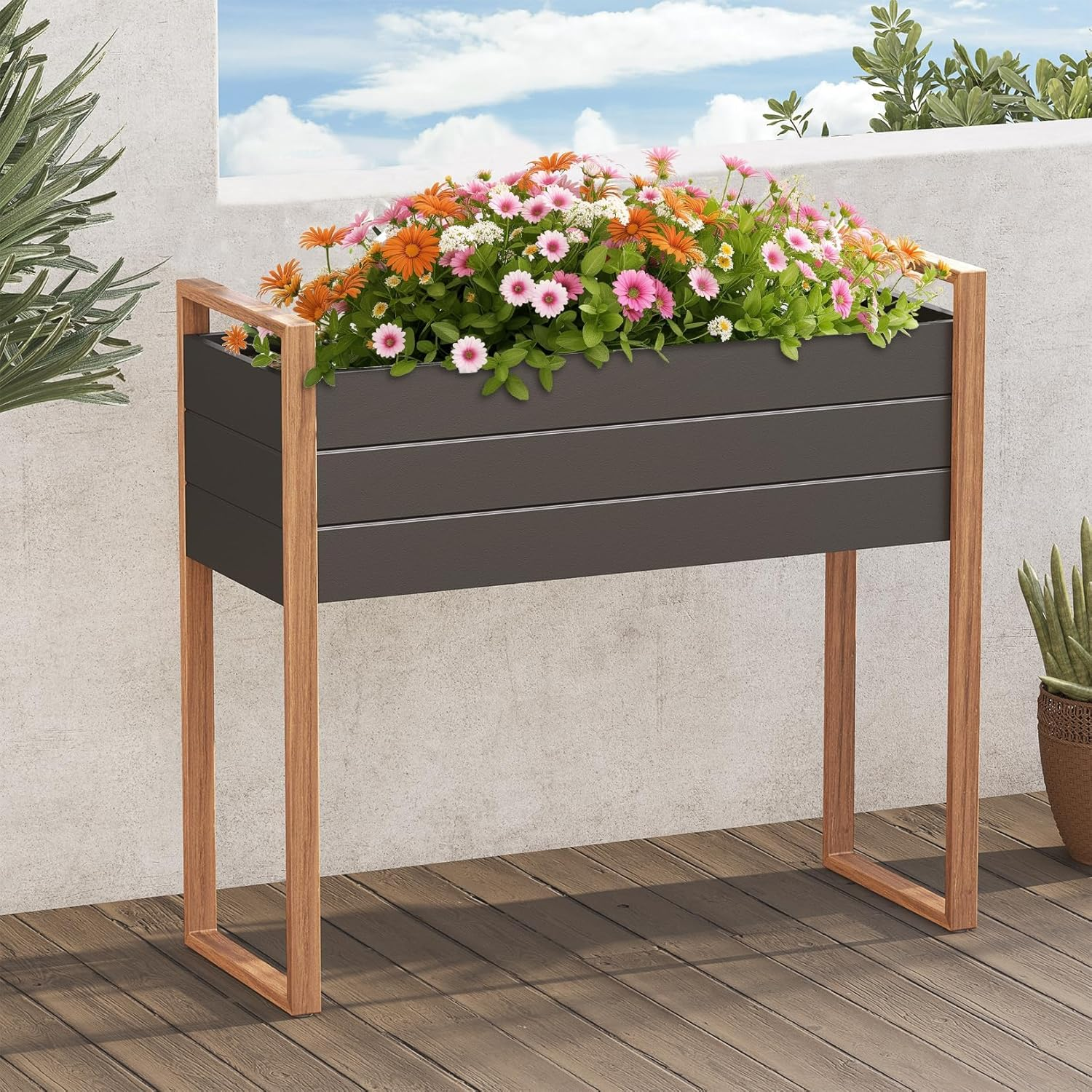 Grand Patio Raised Garden Bed, Metal Planter Box with Legs and Drainage Holes, Weather-Resistant Elevated Plant Containers for Vegetables, Flowers, Herbs, Outdoor Gardening Supplies (100&times;38&times;91Cm) image number 3