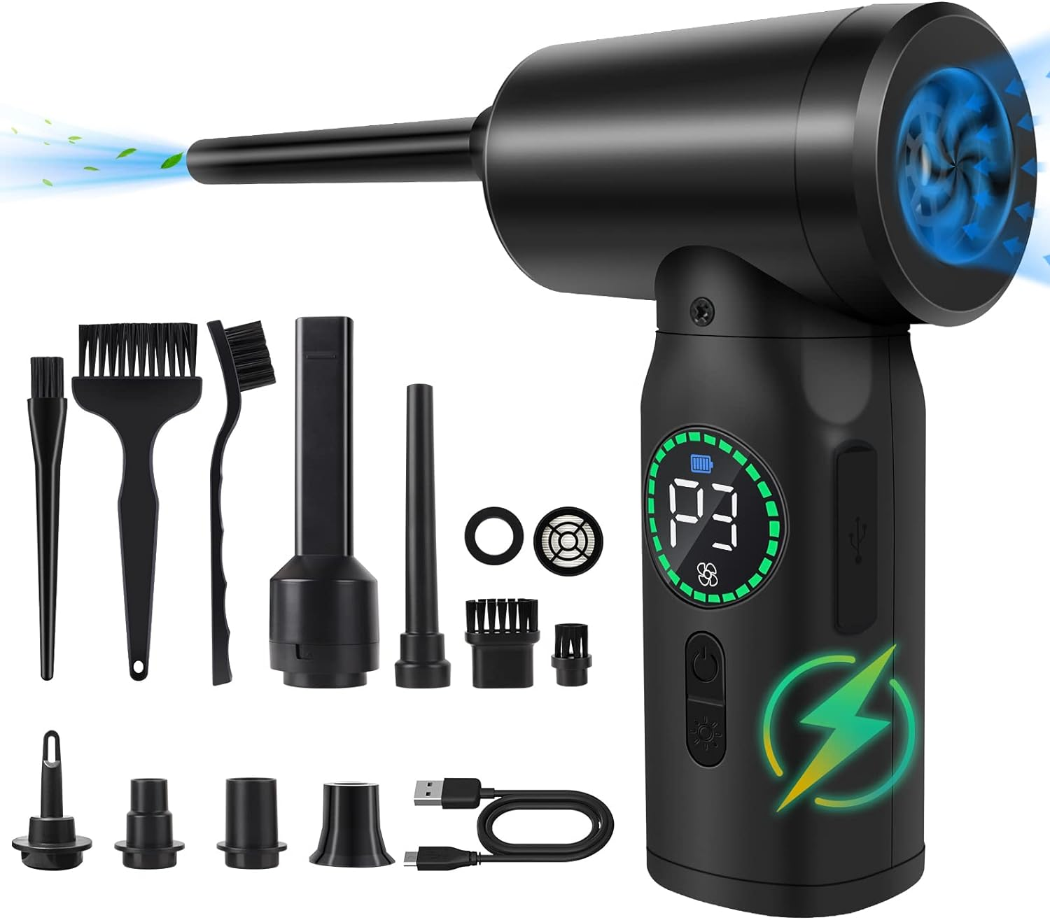 Compressed Air Duster, 110000RPM Electric Air Duster & Vacuum Cleaner 2 in 1 Rechargeable 7600Mah Cordless, Keyboard and Computer Cleaner, Replaces Compressed Air Cans image number 1