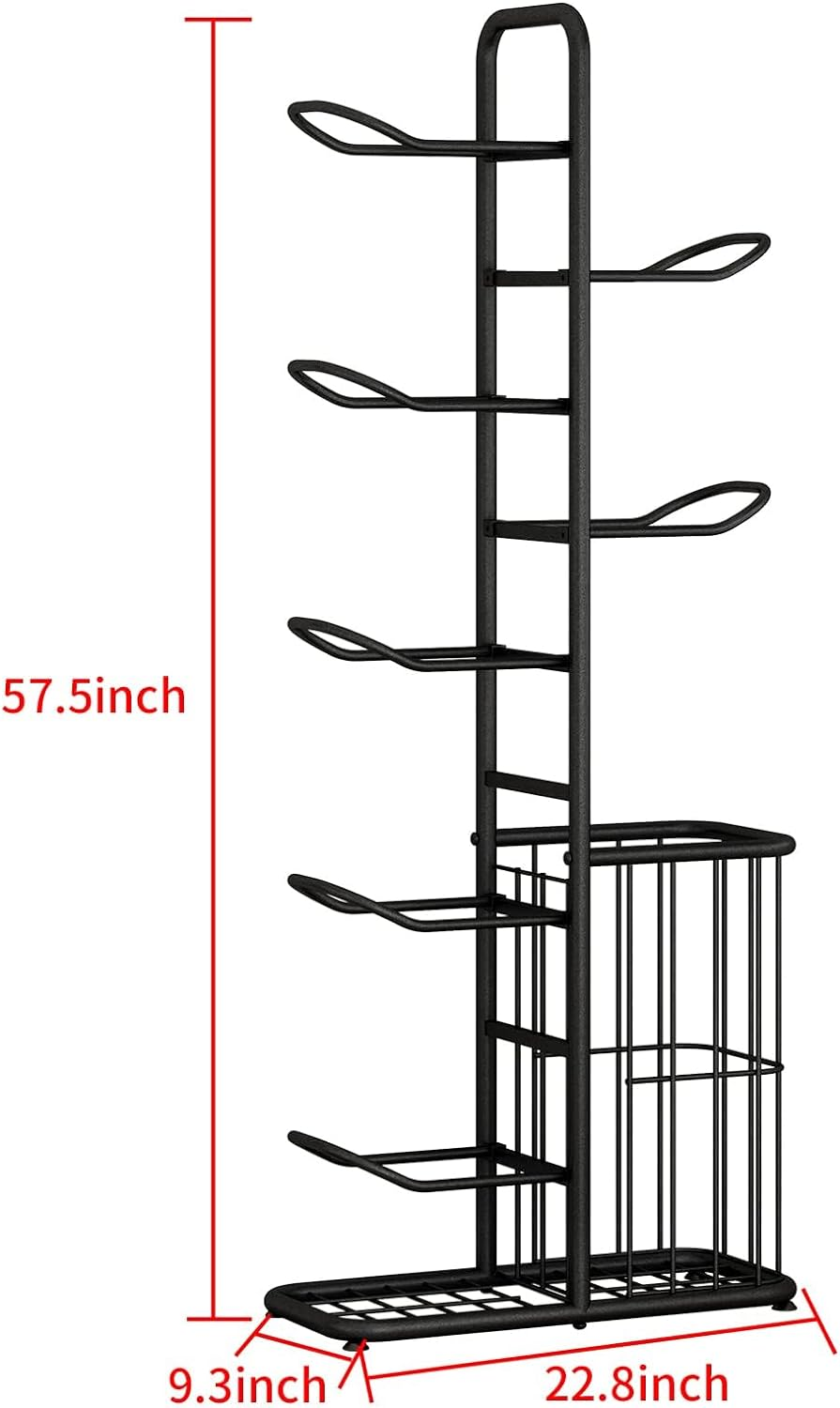 Ball Storage Rack, Football Stand, Ball Storage Garage, Ball Holder, Sports Equipment Storage for Garage, Basketball Organizer Rack with Basket, Toy/Sports Gear Storage Indoor (7 Balls with Basket) image number 4