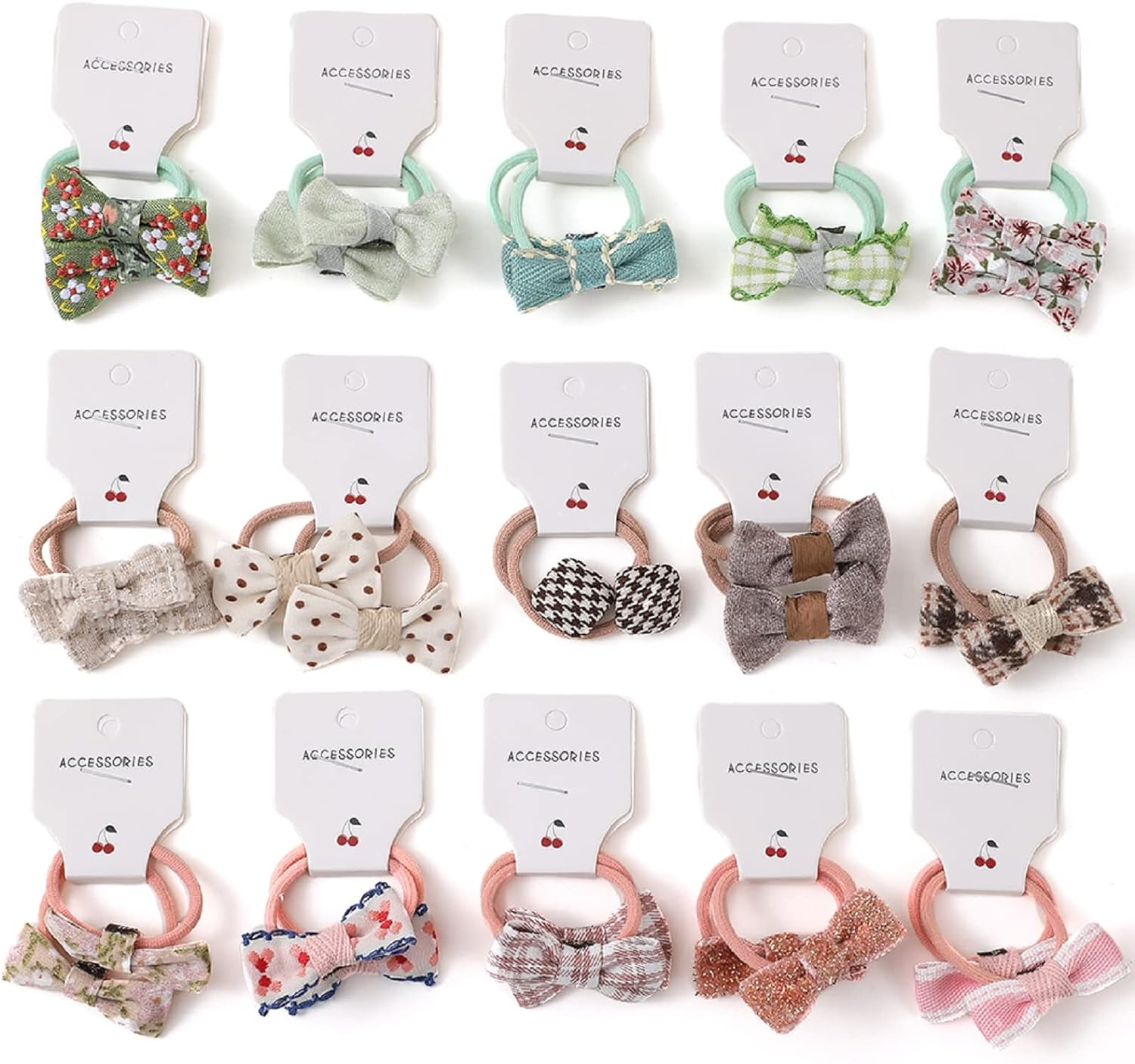 BOUNIQ 30 Pcs(15 Pairs) Baby Girl Hair Ties with Bows 1.2 Inch Small Toddler Girls Ponytail Holders Pigtails Elastic Bands Accessories for Kids Girls, Set E