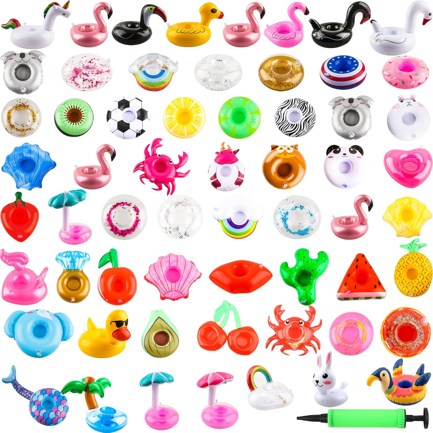 60 Pack Inflatable Drink Holders Inflatable Pool Cup Coasters Inflatable Drinking Cup Holder with Air Pump for Swimming Pool Beach Holiday Party Supplies image number 1