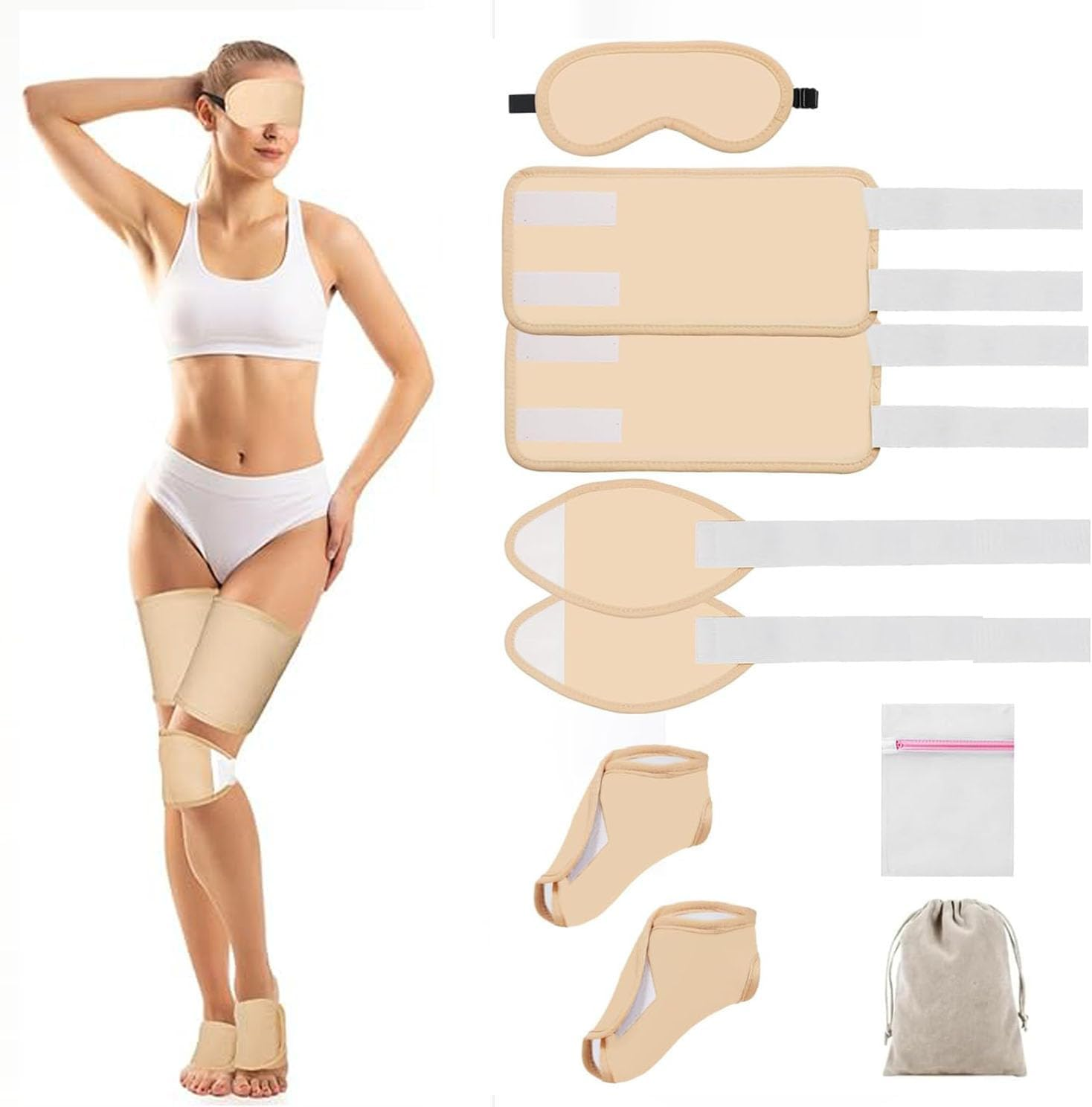 Lxcshljx 9Pcs Castor Oil Packs, Reusable Castor Oil Packs Wrap, Washable Organic Cotton Castor Oil Pack Kit, Adjustable Elastic Straps Compress Pads Packs for Eyelashes, Eyebrows, Knees, Legs, Feet image number 3