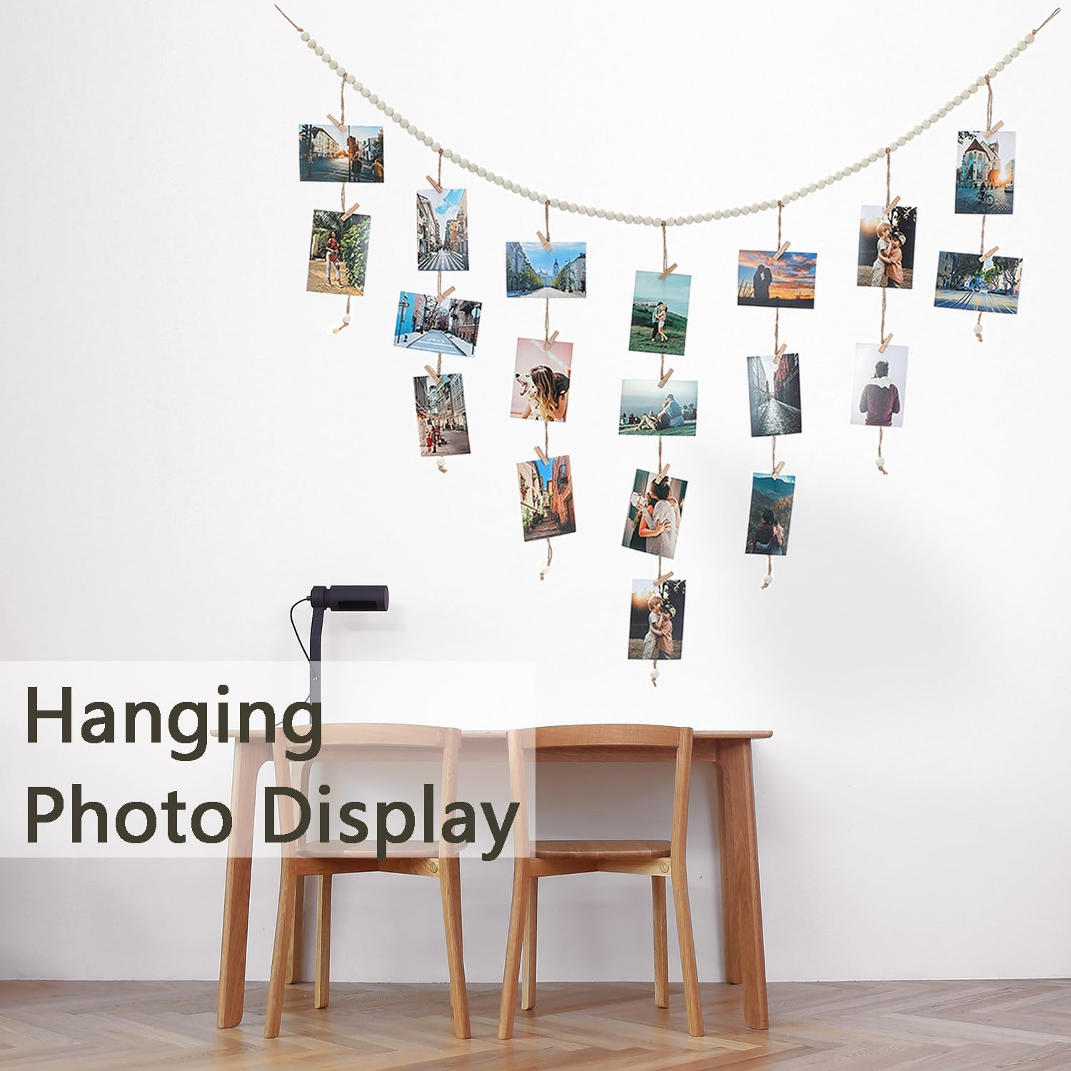 Boho Style Hanging Photo Display with 30 Clips for Bedroom, Living Room, Dorm Wall Decor DIY Picture Collage Board Wall Mounted Photo Display Rope (1) image number 1