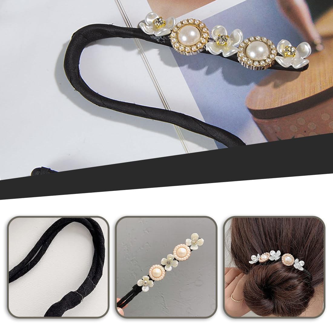 EYVRPAU Pack of 2 Magic Hair Buns, Pearl Flower Hair Bun Maker, Women'S Doughnut Hair Bun Maker, Magic Hair Bun Maker for Women, Hair Bun Maker Set for Children, Girls, Women image number 2