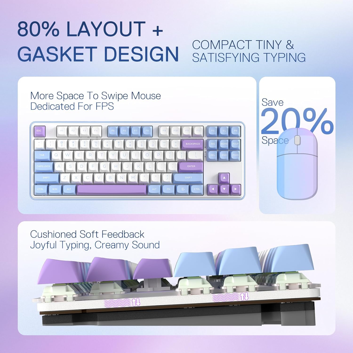 Redragon K707 PRO 80% Wireless Gasket RGB Gaming Keyboard, 3 Mode 87 Keys TKL Mechanical Keyboard, round PBT Keycaps & 5-Layer Noise Cancellation, Custom Linear Switch image number 2