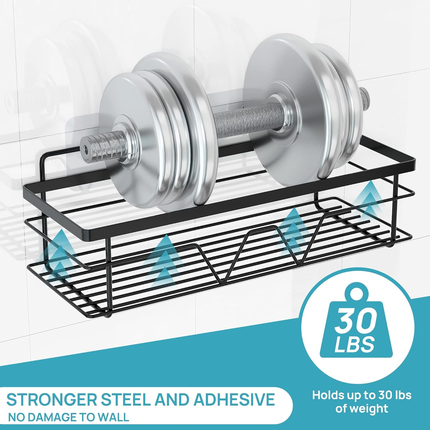 Vtopmart 5 Pack Shower Caddy Bathroom Shelves with 4 Hooks, 2 Soap Holders, Self Adhesive Bathroom Storage for inside Shower, Stainless Steel Bathroom Organiser for Kitchen, Restroom, Black image number 3