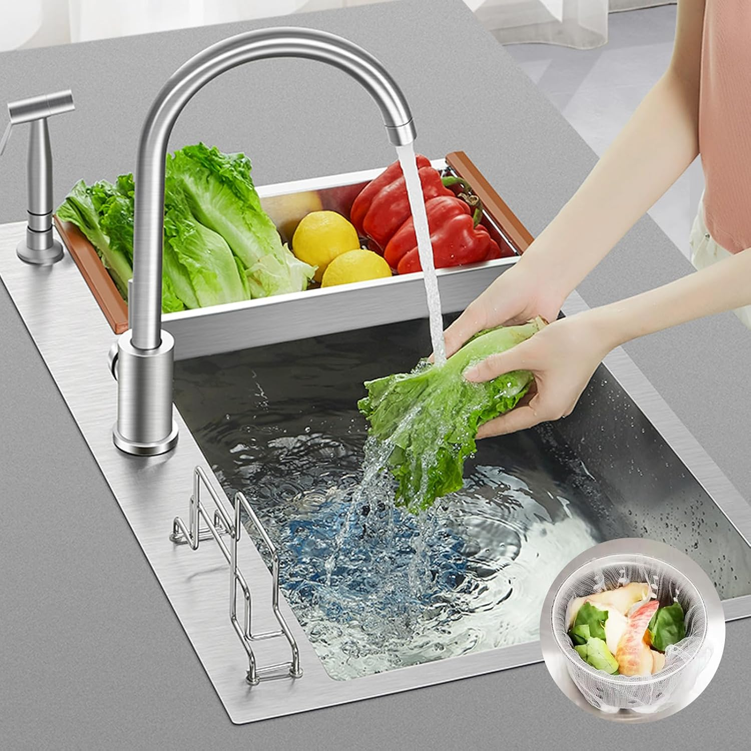 100PCS Kitchen Sink Mesh Straine with a Hanging Pull-Out Storage Box, Sink Strainers for Kitchen Sink Food Catcher Disposable Drain Covers, Drain Strainer, anti Clogging Elastic Kitchen Sink Strainer image number 5