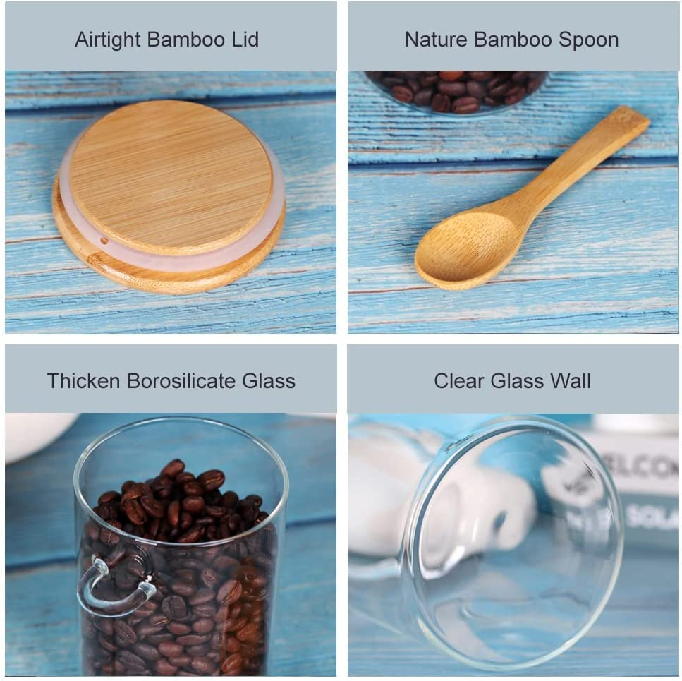 Glass Jars with Airtight Bamboo Lid and Spoon, Overnight Oats Containers Glass Food Storage Jars, Coffee Beans Tea Flour Sugar Nuts Candy Bath Salts Loose Tea Coffee Containers 17 OZ Liquid (3PCS) image number 2