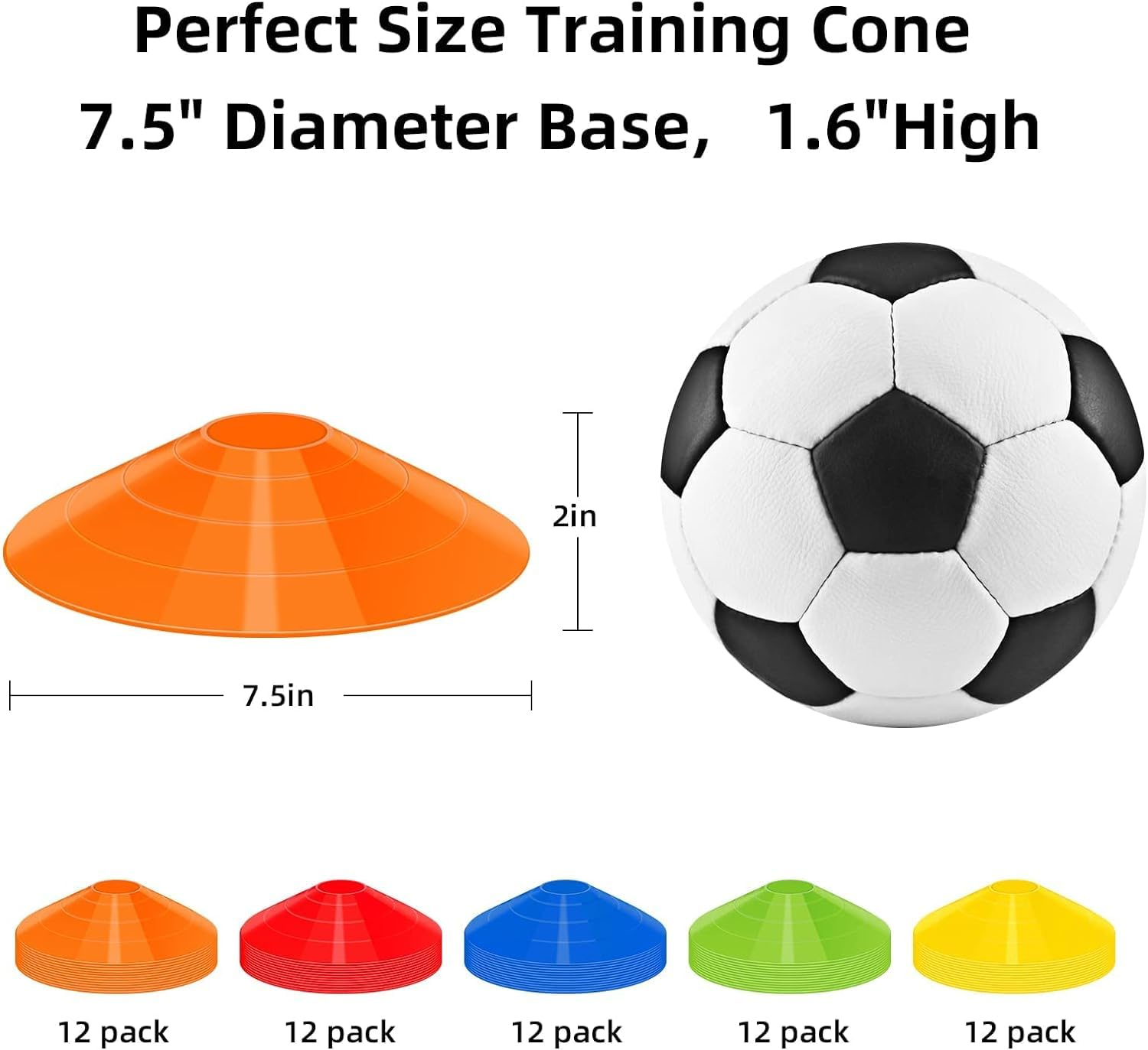 60 Pack Agile Football Cones with Portable Bags and Brackets - Suitable for Sports Training, Basketball, and Football