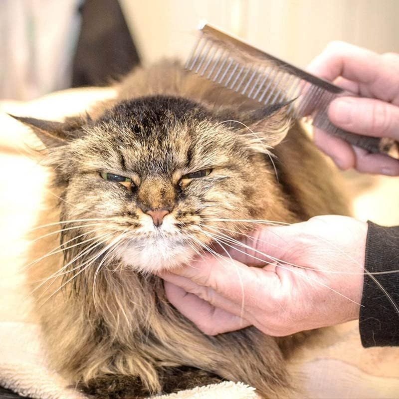 AIMALL Stainless Steel Pet Comb for Dog and Cat Grooming, round Teeth Metal Brush, Detangling and Removing Dead Hair, Lightweight image number 1