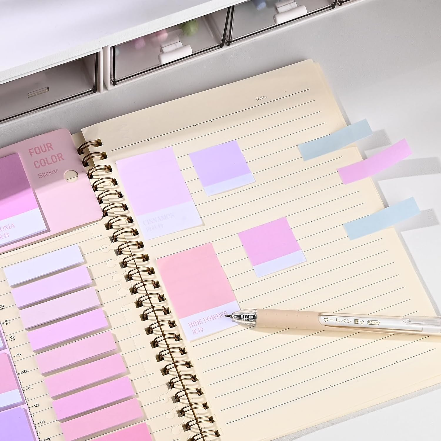 BAYTORY 1200 Pcs Sticky Tabs, Pastel Paper Sticky Notes, Index Tabs Memo Stickers Page Markers Book Tabs, Multicolor Writable Tabs for Annotating Books, Office & School Study Supplies (Pink) image number 1