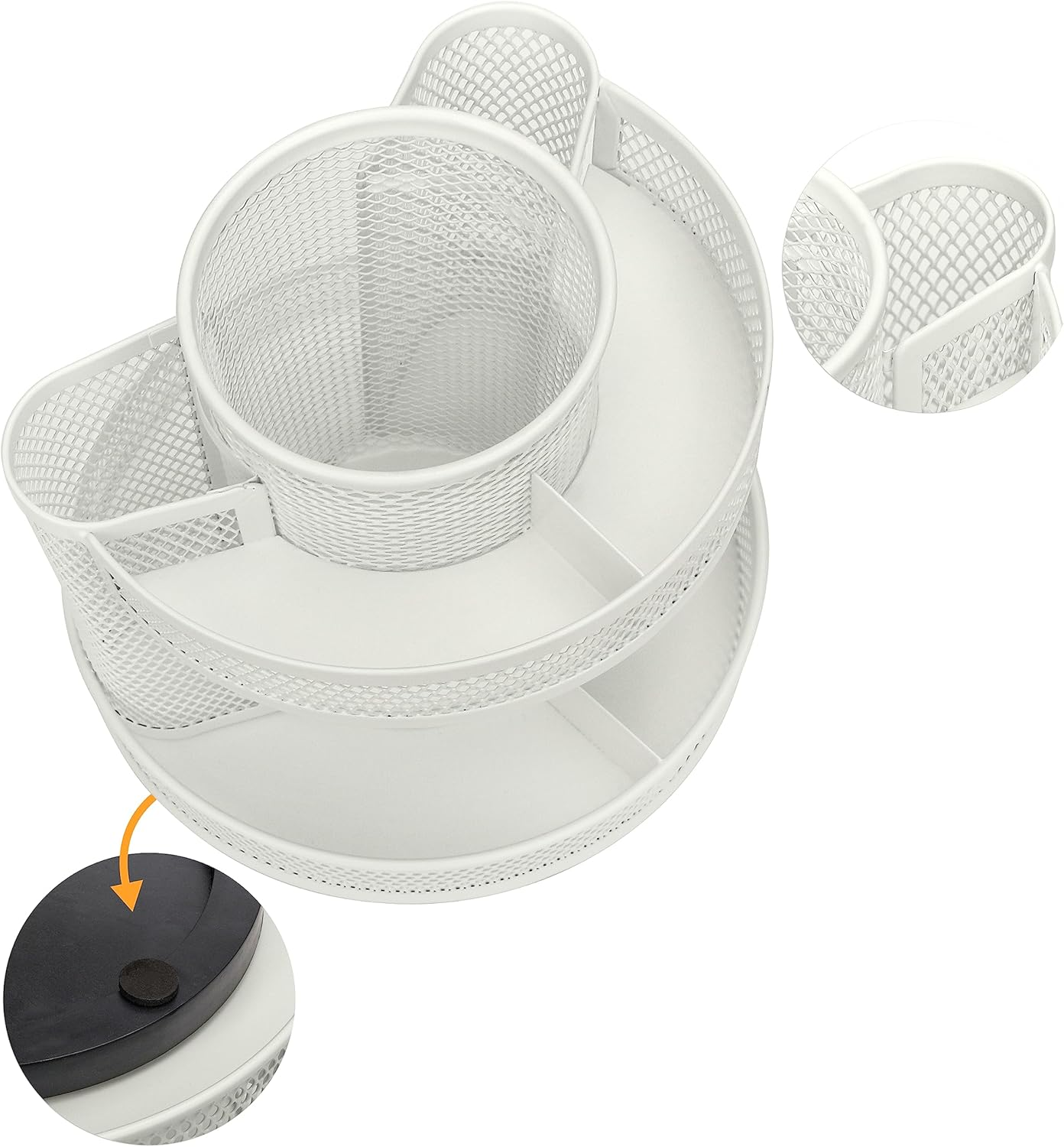 Annova Mesh Desk Organizer Rotate with 6 Compartments round Spinning Tidy Candy/Pen Holder Desk Accessories Office, Art Supply, Storage, Classroom, Home