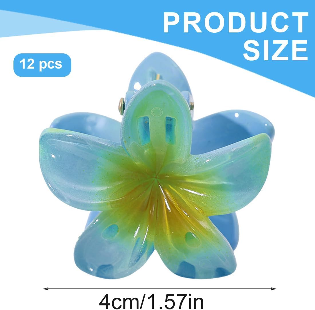 IKOPFLN Pack of 12 Flower Hair Clips, 4 Cm Cute Acrylic Hair Clips, Small Hair Clips, Non-Slip Hair Jaw Clips for Women, Girls, Medium and Thin Hair Styling Accessories (Six Colours), A, A image number 3