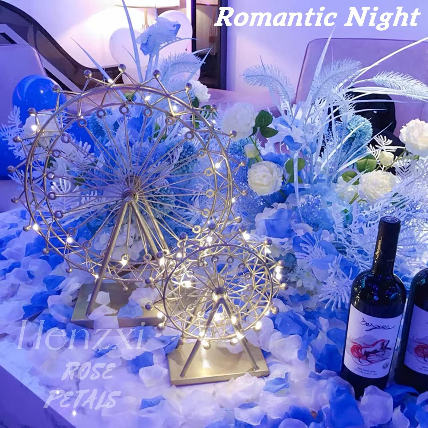 Henzxi 1000 Pcs Rose Petals, Artificial Flower Petals, for Romantic Night, Wedding, Event, Party, Valentine Decor (1000 Pcs, Transitional Blue)