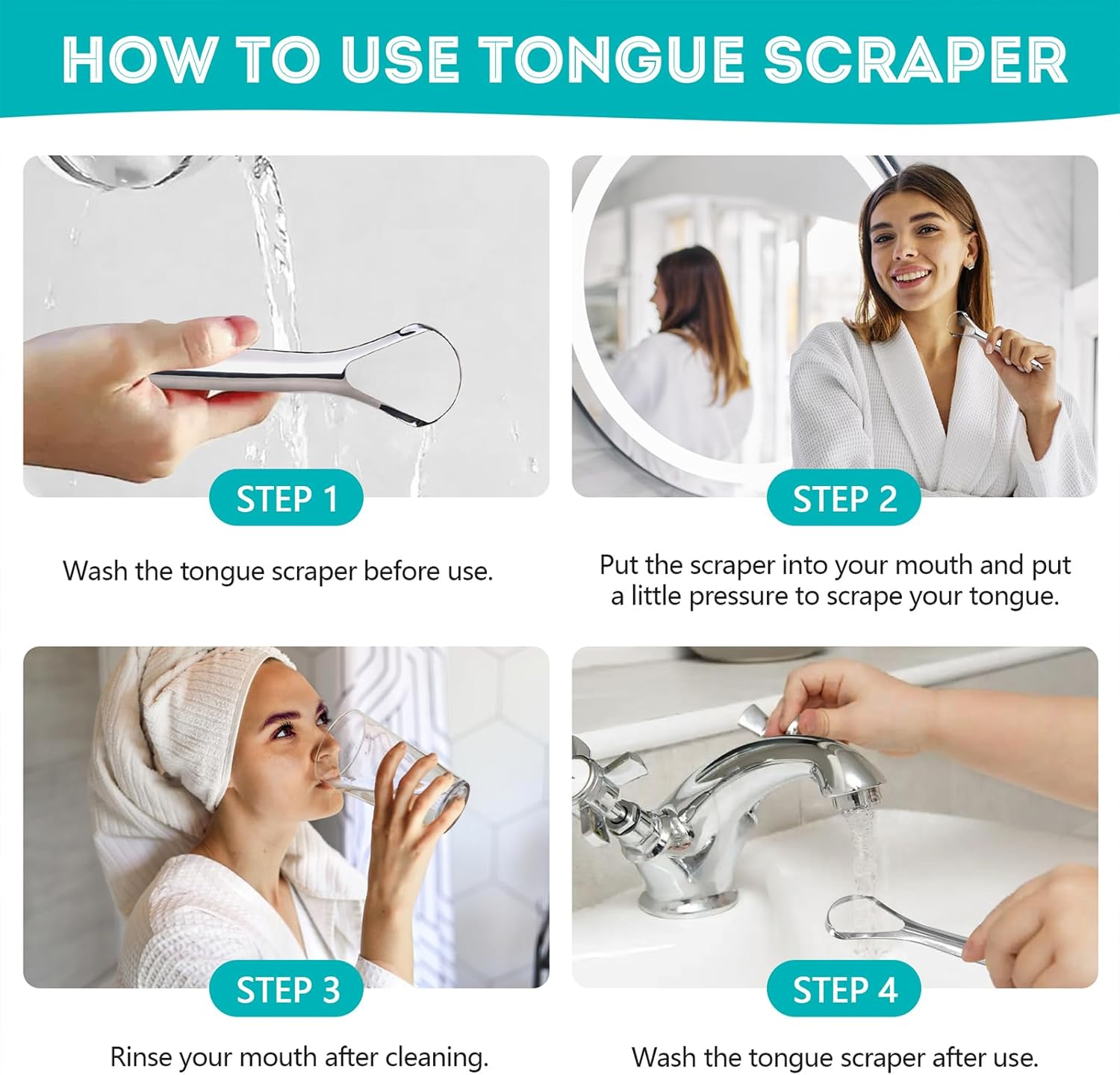 EZ COZY 2 Pack Tongue Scraper, Reduce Bad Breath, Stainless Steel Tongue Scraper for Adults, Metal Tongue Cleaner for Oral Care and Fresher Breath, Easy to Use Tongue Scraper with Case image number 3