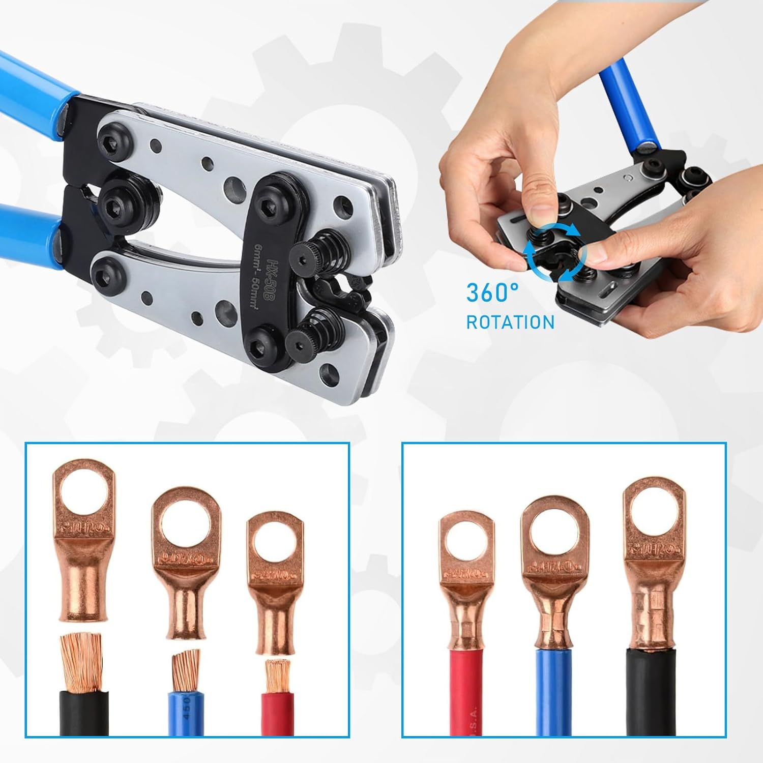 Pearyaest Battery Cable Lug Crimping Tool,For Heavy Duty Wire Lugs,Crimping Pliers for Battery Terminal 6-50Mm&sup2;,Wire Crimper for AWG 10-1/0 Electrical Lug,Awg Wire Cable Cutting and Crimping image number 1