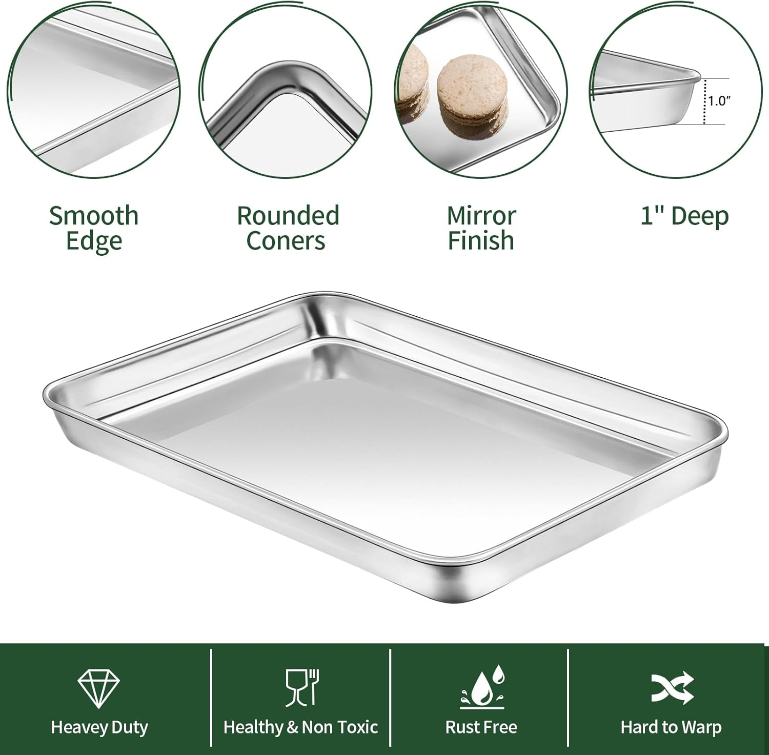 Small Baking Sheet with Cooling Rack Set [2 Baking Pans + 2 Wire Racks], CEKEE Stainless Steel Cookie Sheets for Baking, Heavy Duty & Dishwasher Safe Baking Sheets for Oven, Size 9 X 7 X 1 Inch image number 1