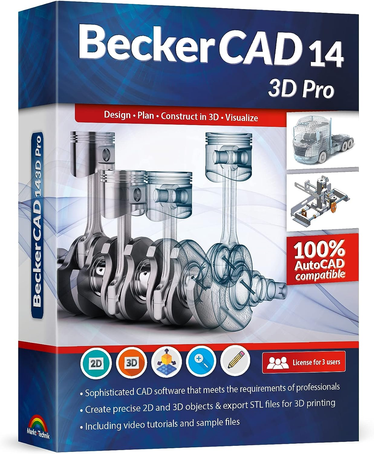 Beckercad 14 - 3D PRO CAD Software Compatible with Autocad and Windows 11, 10, 8 and 7 &ndash; for 3D Printing, Home Design, Architecture, Engineering and More