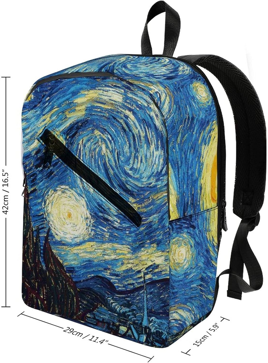 Oxford Cloth Half Full Print Backpack Vincent Van Gogh School Backpack for Girls,Adjustable Shoulder Waterproof image number 2
