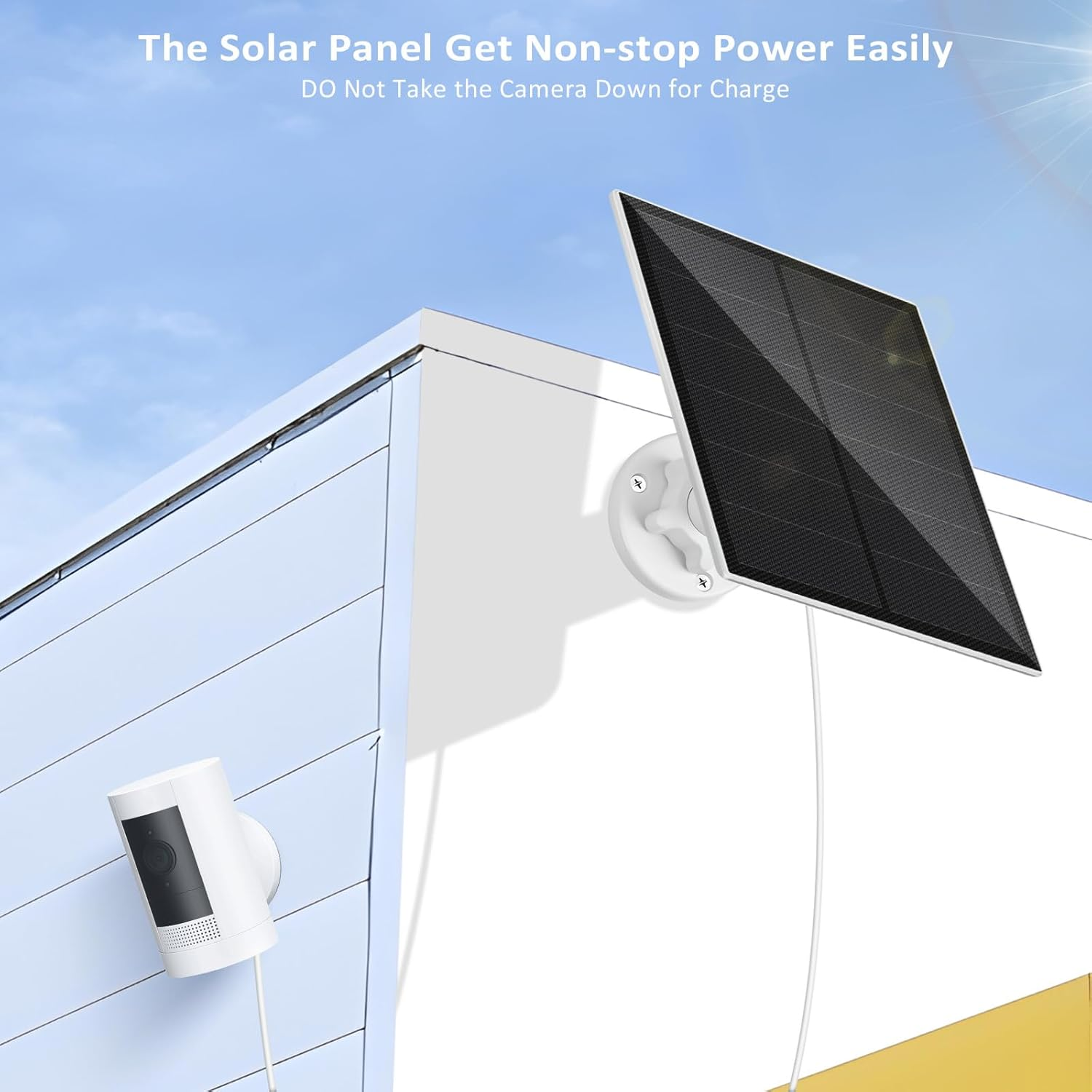 Solar Panel for Ring Camera,5W Solar Panel for Ring Spotlight/Spotlight Pro &Stick up Cam Battery,Stick up Cam 2Nd & 3Rd Gen,Ip65 Waterproof Solar Charger (White)