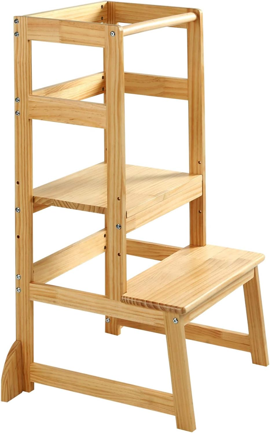 Kitchen Step Stool for Kids with Safety Rail,Toddler Standing Tower for Kitchen Counter, Baby Montessori Stool,Solid Wood Construction,Natural