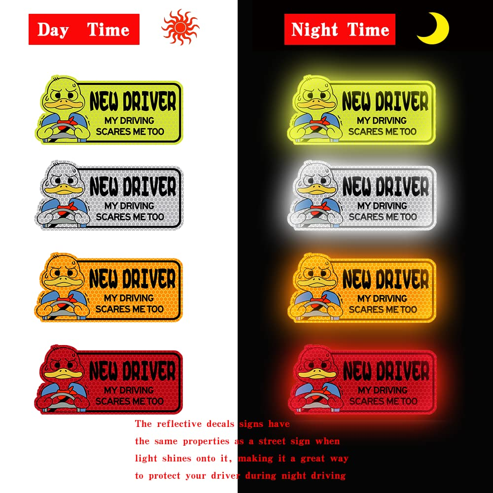 Biinfu Reflective New Driver Sticker, Student Driver Decal for Car, Vehicle Keep Distance Sign Bumper Funny Duck Sticker-Yellow image number 6