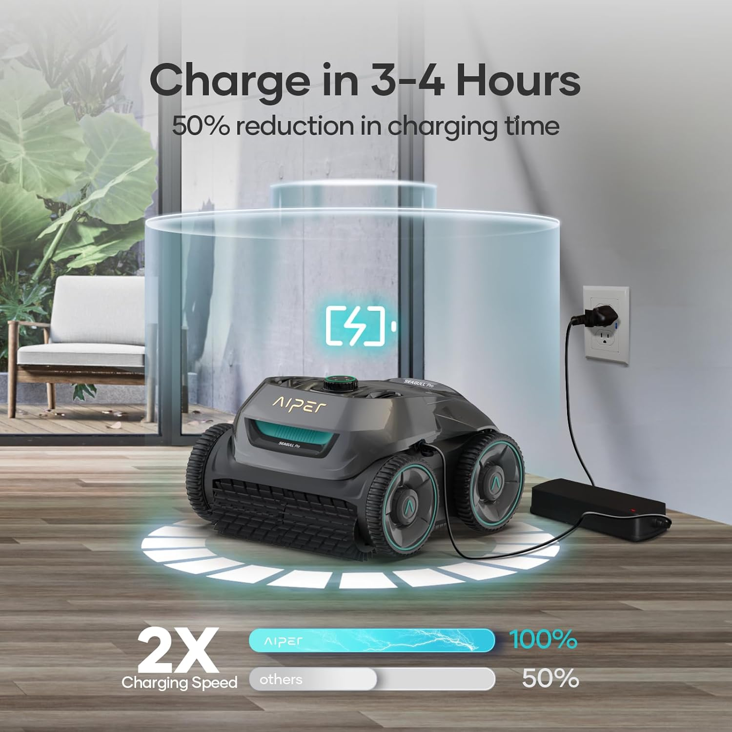 AIPER Cordless Pool Cleaner Robot, 150 Min Lasting Wall & Waterline Cleaning Pool Vacuum Robot with Quad-Motor System and Smart Navigation, Ideal for In-Ground Pools up to 150M&sup2;, ZT6002