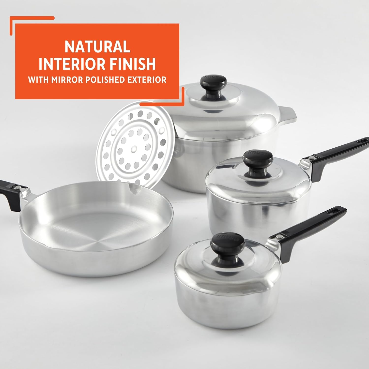 IMUSA USA IMU-89304 Heavy Duty 8-Piece Cast Aluminum Cajun Cookware Set, Silver