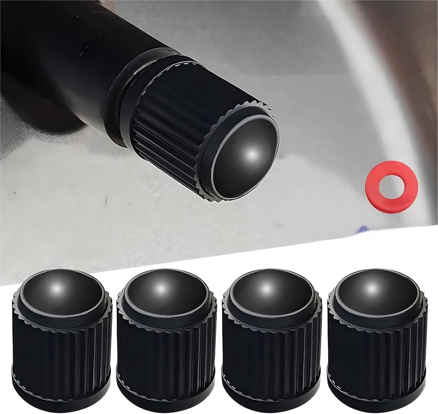 LORJE 100Pcs Plastic Tyre Valve Caps with O-Ring Seal Gasket,Universal Dust Caps for Cars Bike Bicycle Trucks Motorbike Black Plastic Replacement image number 2
