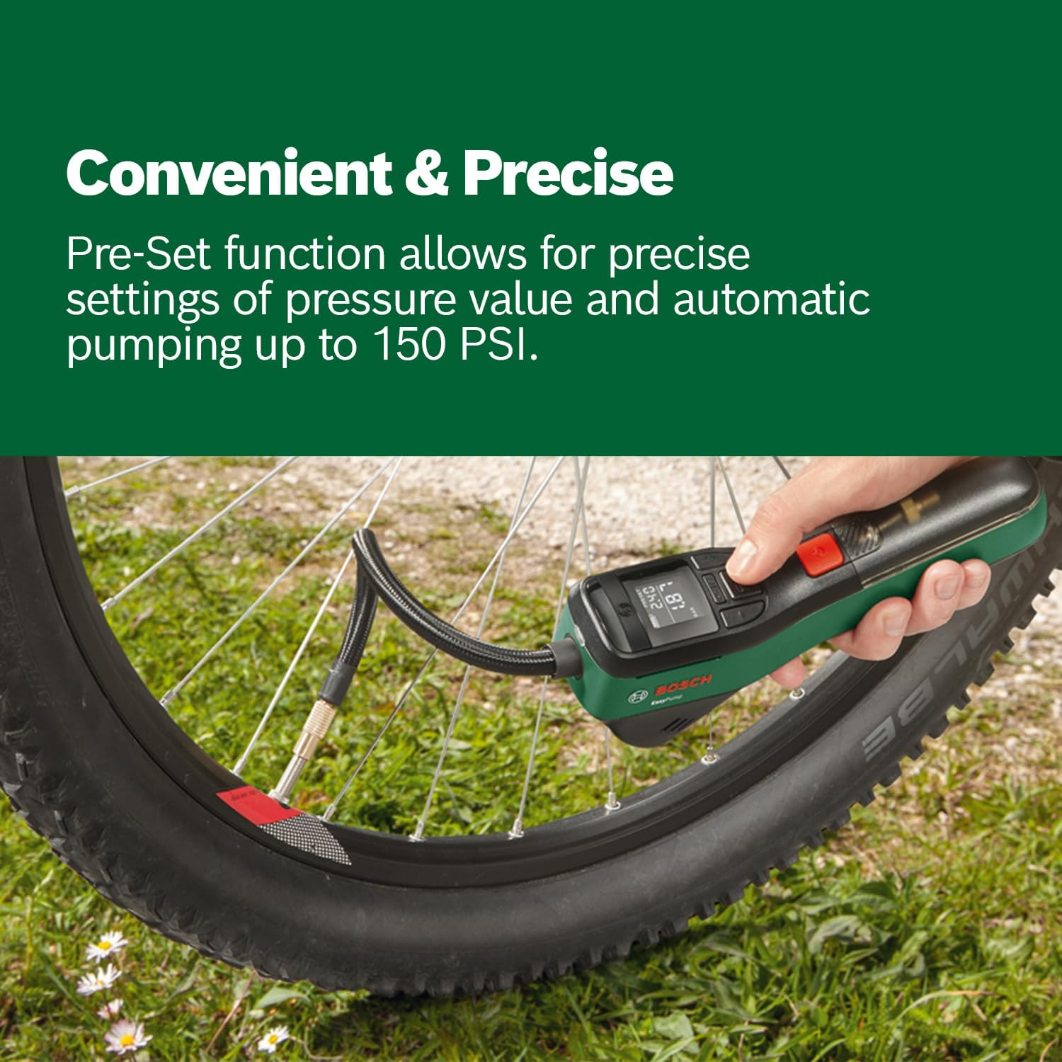 Bosch Home & Garden Cordless Electric Air Pump, Mini Compressor, Rechargeable, 150 PSI, 3.6 V, Autostop Function, LED, USB-C, Portable (Easypump with Additional Bike Adapter) image number 3