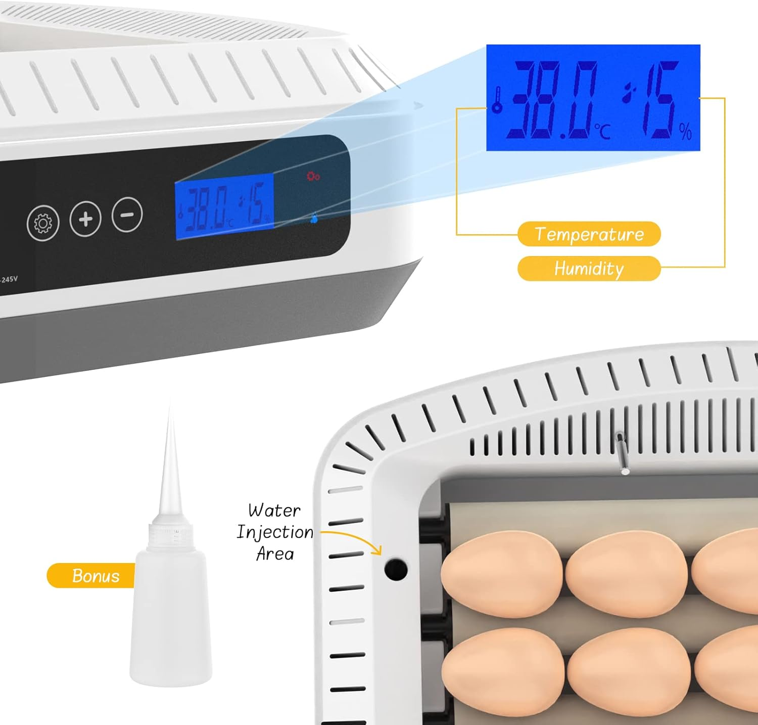Advwin 35 Eggs Incubator for Hatching Chicken, Duckings and Turkey, Fully Automatic Egg Turning, Poultry Egg Incubator with Humidity Display, LED Candler image number 5