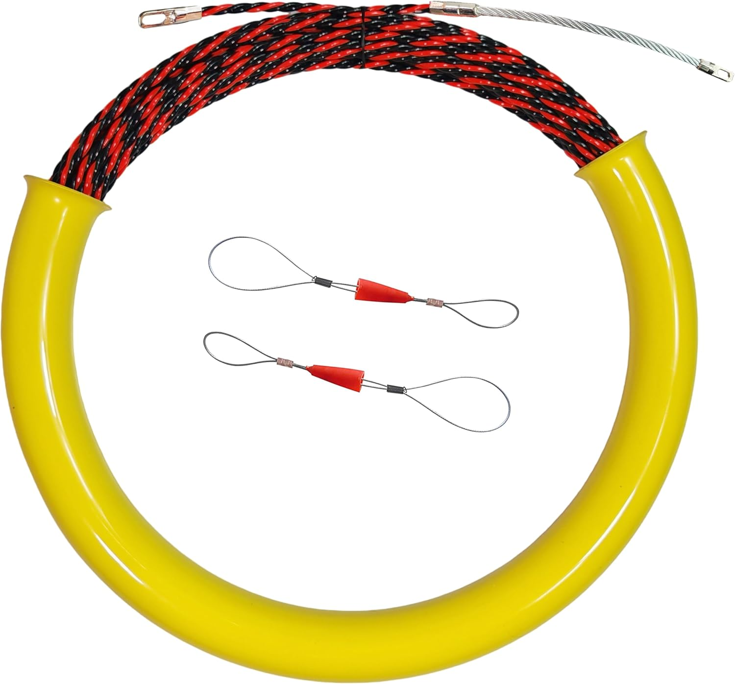 Piowio 20M/65Ft Fish Tape with Storage Tube Wire Guider Wire Threader Cable Puller for Electrical Wiring (20M Yellow+Black with Storage Tube)