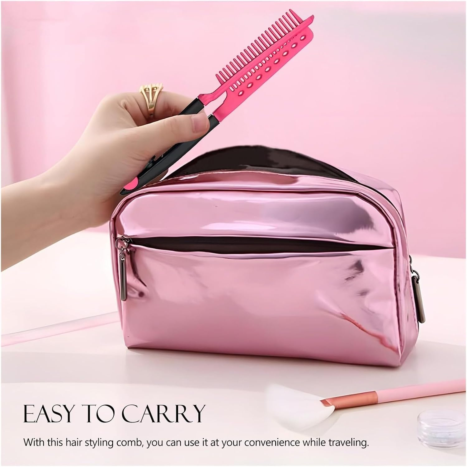 2 Pieces of Straightening Combs, Straightening Combs, Grip Firmly, Say Goodbye to Tangles, Comb Smoothly, Create Your Own Style.(Peach Red) image number 3