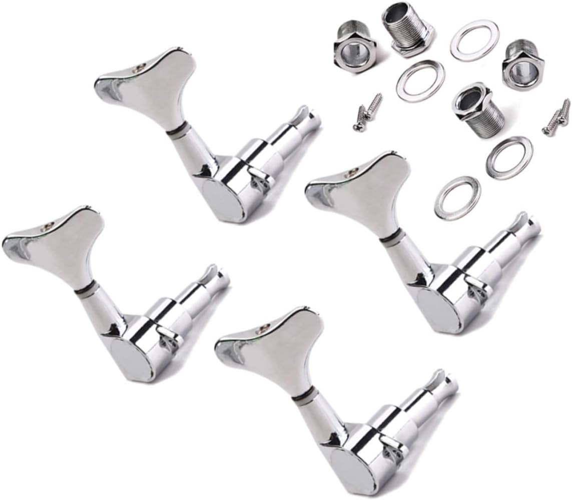 Bass Guitar Tuning Pegs 4R Machine Heads for Electric or Acoustic Guitar with Ferrules Screws Threaded Bushing Plated Metal image number 1