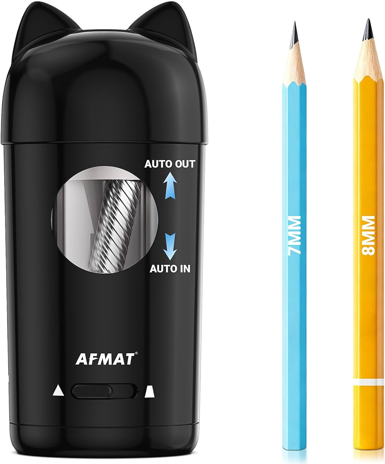 AFMAT Fully Automatic Electric Pencil Sharpener with Cat Ears, Electric Pencil Sharpener with Container for 7-8 Mm Pens (Thick & Thin) - USB Sharpener Children, Gift for School/Office, Green