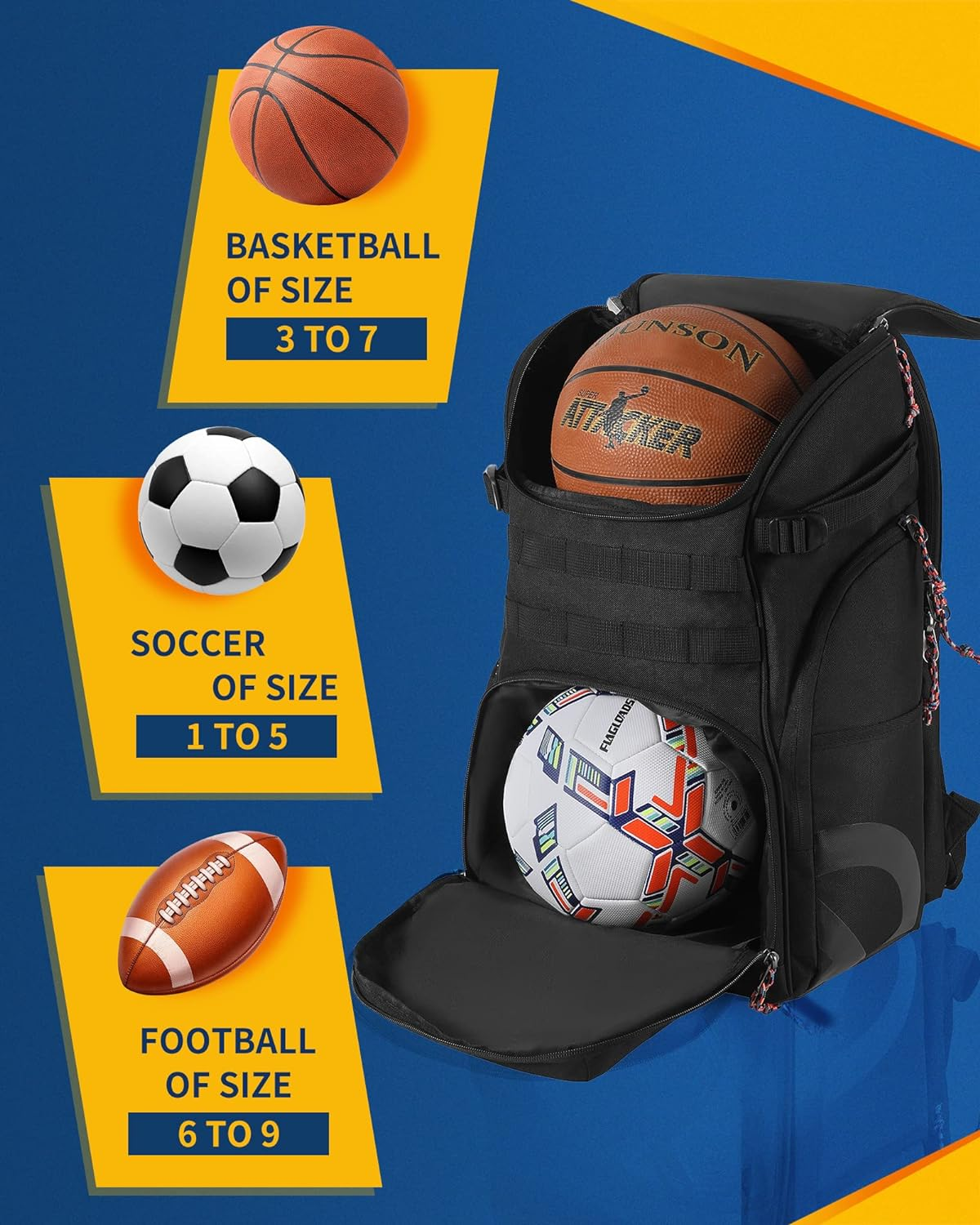TRAILKICKER 35L Soccer Backpack with Ball Compartment 17" Laptop Compartment and Bonus Attachable Laundry/Shoe Bag, Outdoor Sports Backpack Gym Bag for Basketball, Soccer, Football & Volleyball image number 6